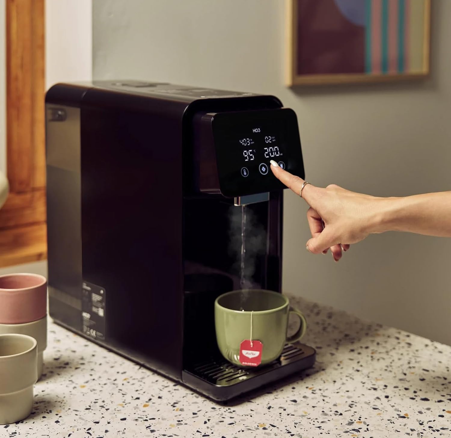 HO3 Home One Tisch-Osmoseanlage für Trinkwasser mit 4 Temperaturstufen (RT, 50, 85, 95 °C), 10 Stufen Wasserausstoß, mit Echtzeit-TDS, 8-stufiger Filterung und doppeltem Luma UV, Wasserfilter (schwarz) – Bild 2