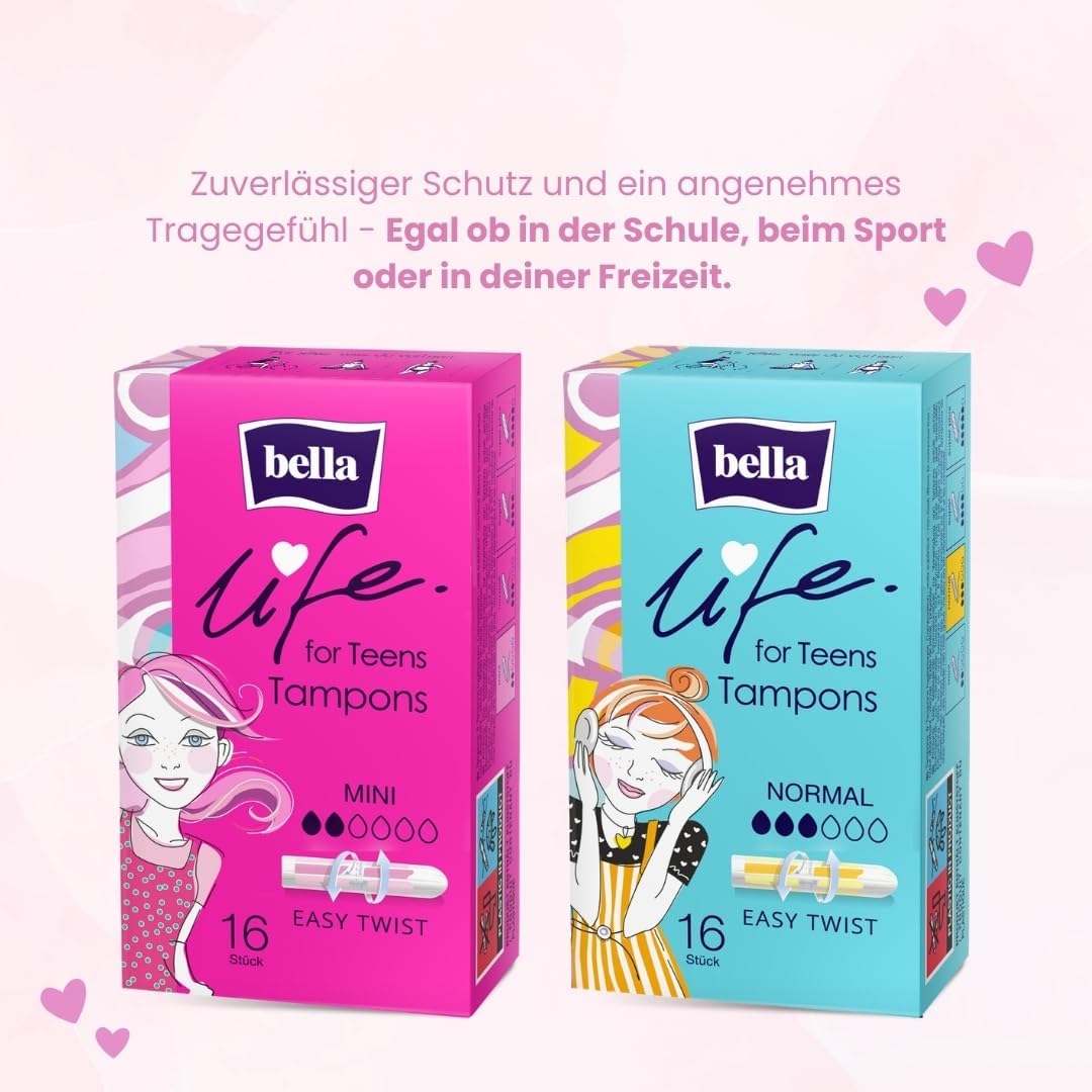 bella For Teens Tampons Mini im 5er Pack (5 x 16 Stück) | Dermatest: Ausgezeichnet | Saugfähige und bequeme Tampons für die erste Periode | Leicht zu öffnen für Jugendliche mit Easy Twist – Bild 7