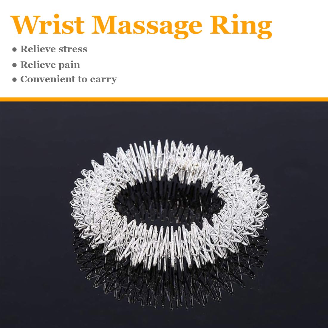 Handgelenk-Massagering, Schmerzlinderung, Akupressur-Armband, Massagegerät-Set, stachelige sensorische Fingerringe (Silber) – Bild 4