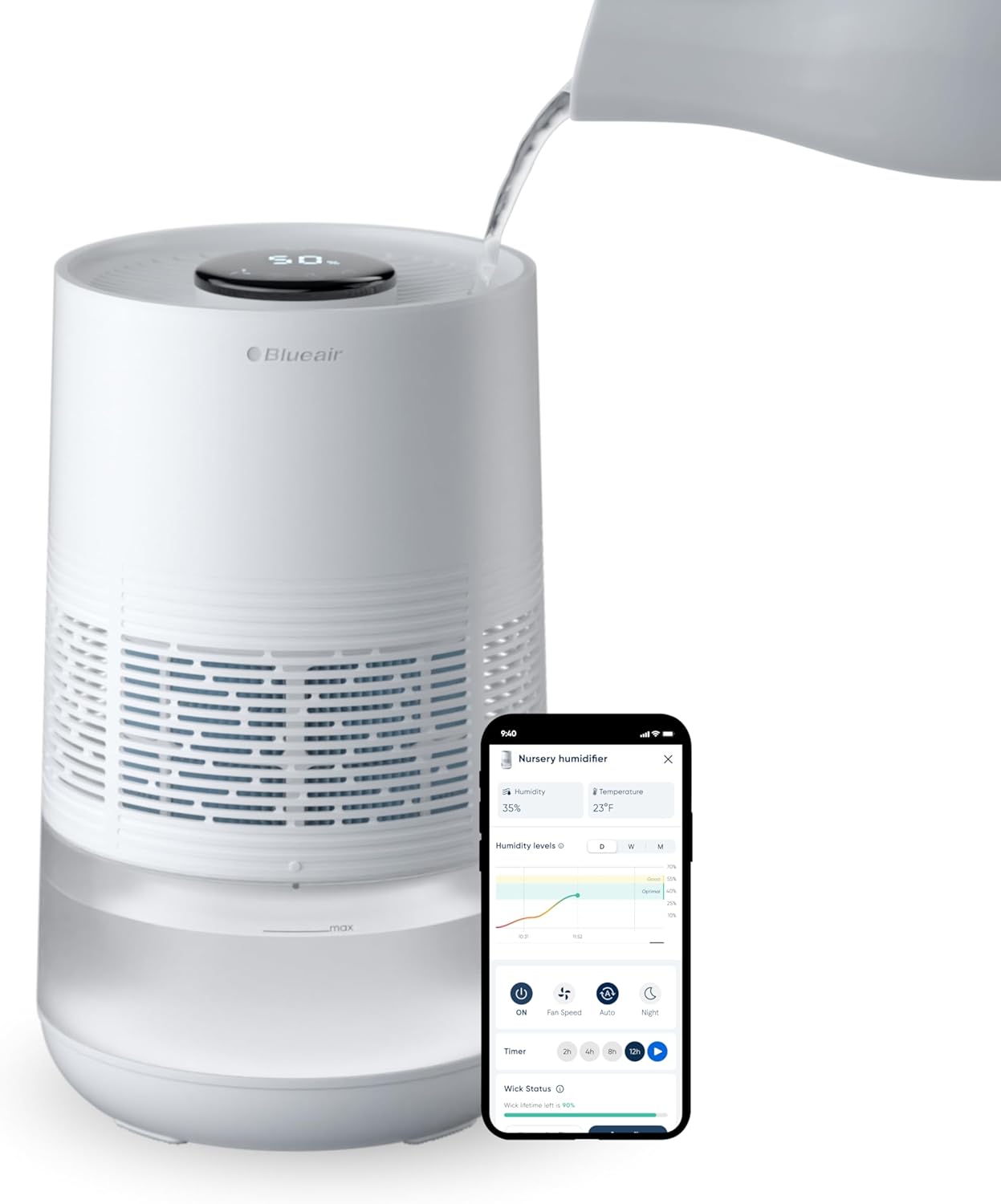 BLUEAIR Premium Smart Luftbefeuchter für Räume bis zu 46 m²: 3,5 l spülmaschinenfester Tank, besserer Schlaf dank Verdunstungstechnologie, Auto- und Nachtmodus