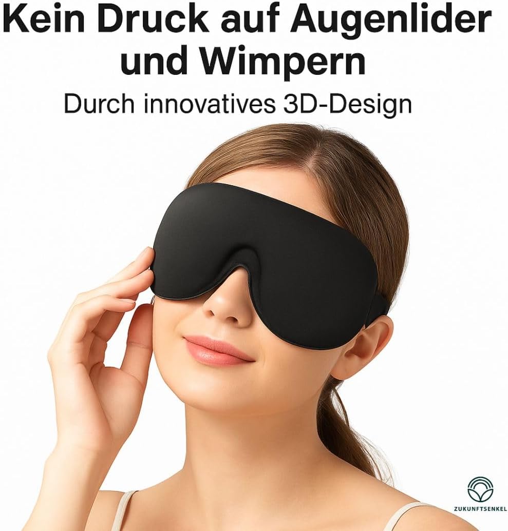 3D-Schlafmaske, lichtblockierende Schlafmaske für Damen und Herren, für Seitenschläfer, bequeme Augenmaske mit Augenraum, Schlafmaske, Baumwolle, verstellbar, Reisen, Festival, Camping (schwarz, 1er-Set) – Bild 2