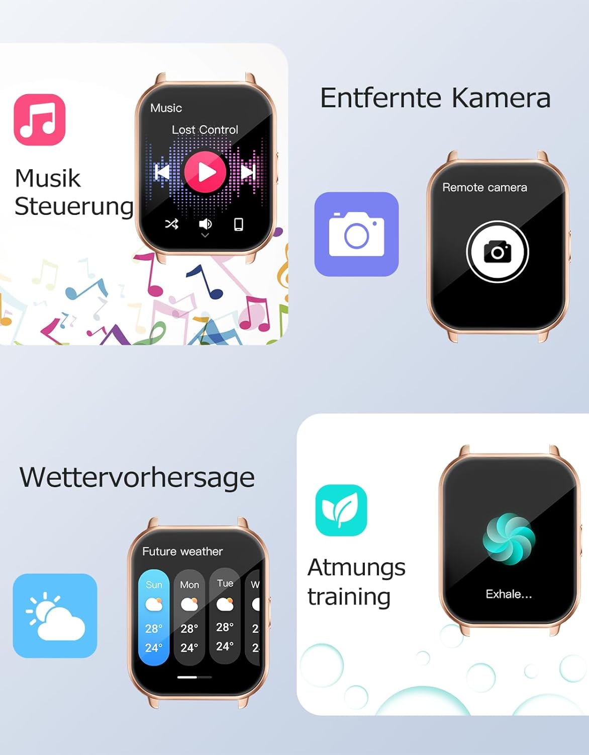 RUIMEN Smartwatch mit Telefonfunktion, Smartwatch für Damen, 1,85 Zoll HD-Bildschirm, Fitnessuhr mit SpO2-Überwachung, Herzfrequenzmesser, Schlafmonitor, Schrittzähleruhr, 110+ Trainingsmodi für Android iOS (2 Bänder) – Bild 7