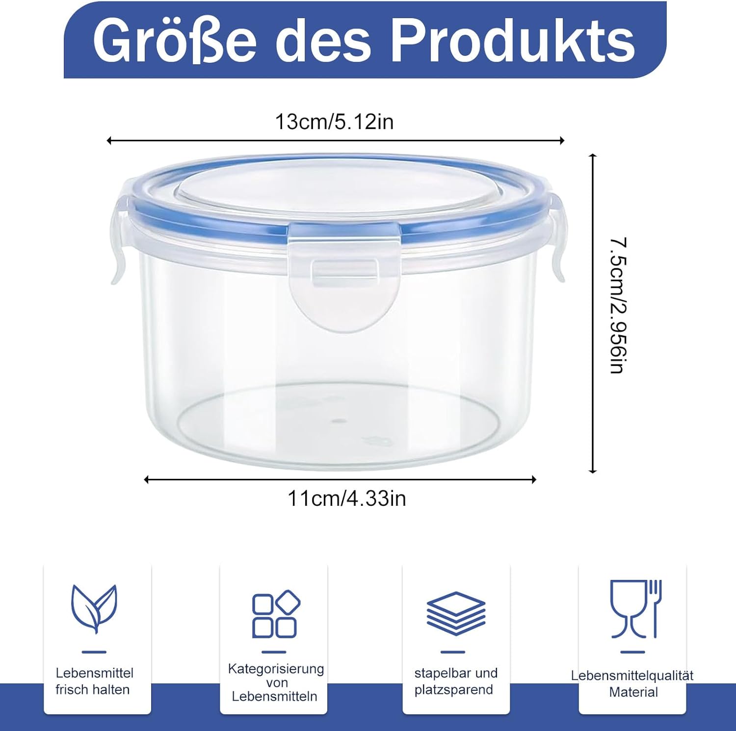 Frischhaltedosen mit Deckel, 6 Stück, 600 ml, luftdichte Frischhaltedosen, stapelbare runde Meal-Prep-Boxen, wiederverwendbare Kunststoffschüssel, luftdicht, auslaufsicher, Gefrierbehälter-Set (6 Behälter + 6 Deckel) – Bild 2