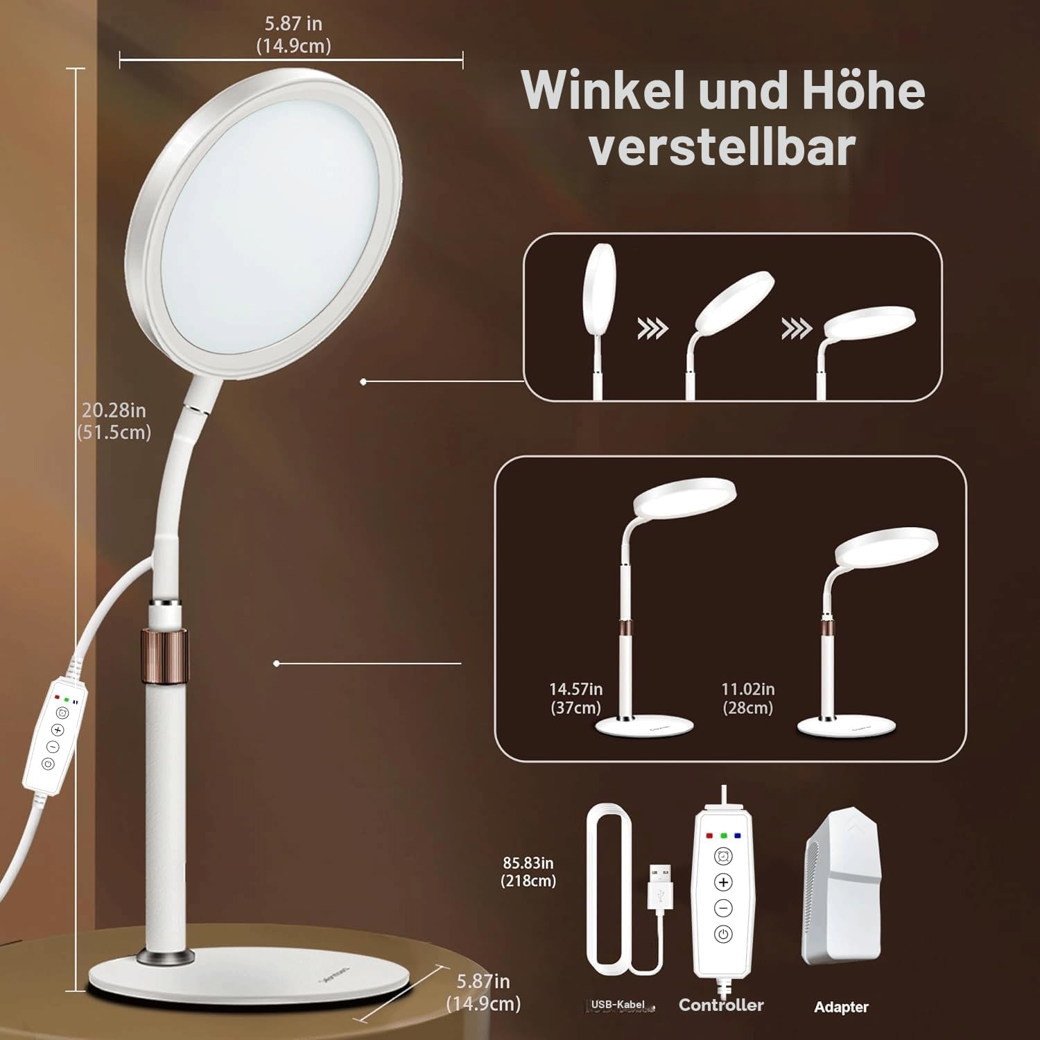 Tageslichtlampe, Tageslichtlampen, 10.000 Lux Lampe mit 3 Lichtfarben und 9 einstellbaren Helligkeiten und 3 Timern, Tageslicht für Lift-Stimmung (Schwarz) – Bild 3