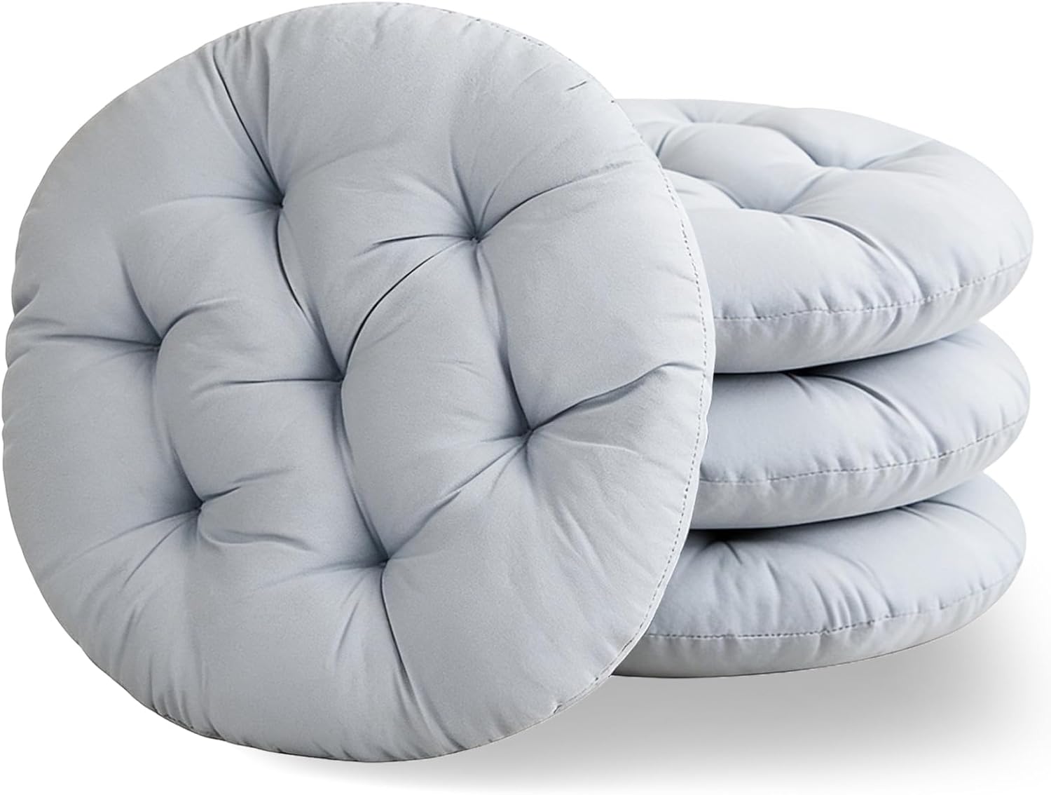 4er-Set Stuhlkissen rund 40 cm, bequemes Sitzkissen, gefülltes Sitzkissen, rundes Bodenkissen, Stuhlkissen für drinnen, draußen, Küche, Garten, Esszimmer, Wohnzimmer, Arbeitszimmer (Hellgrau)