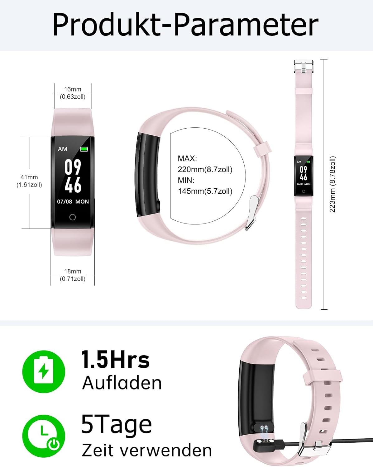 GRV Schrittzähler Uhr Ohne Bluetooth/Ohne Handy für Damen Herren Senioren Kinder,Fitness Tracker Fitnessuhr mit Schrittzähler Kalorienzähler,Schlafüberwachung Aktivitätstracker für Gehen Laufen – Bild 8