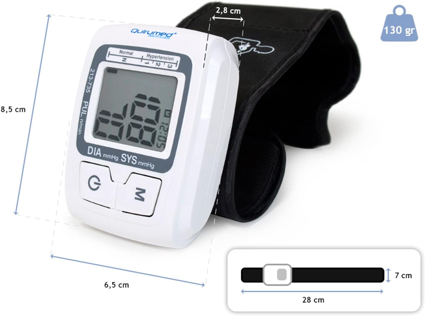 QUIRUMED Digitales Handgelenk-Blutdruckmessgerät, elektronisches Blutdruckmessgerät, automatisches Blutdruckmessgerät, LCD-Display, 5,5–7,7 Zoll Manschette, 2 AAA 1,5 V-Batterien – Bild 3