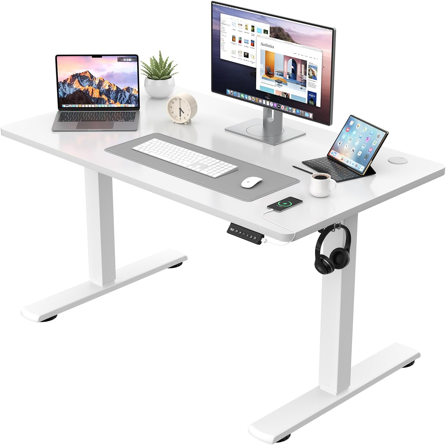 JUMMICO Elektrisch höhenverstellbarer Schreibtisch – Stehsitztisch mit Memory-Funktion & kompletter Tischplatte, Computertisch für Büro & Zuhause, 110 x 53 cm, Weiß