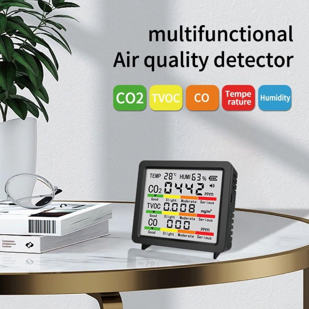 Tragbarer Luftmonitor, 4-Zoll-Bildschirm CO2/HCHO/TVOC-Temperatur-Feuchtigkeitsmessgerät, automatische Kalibrierung, USB-C-Betrieb für Innen-, Heim-, Büro-, Auto- und Luftsteuerung – Bild 5