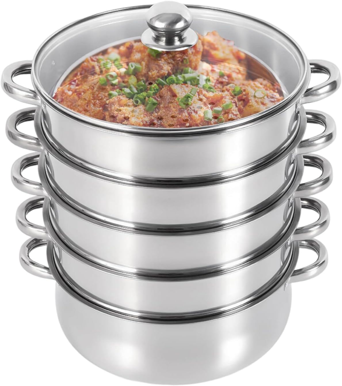 Mantowarka Dampfgarer, Induktions-Dampfgarer 30 cm, Edelstahl-Gemüsedämpfer mit 1 Pfanne und 4 Dampfgarern, Induktions-Kochtopf, Dampfgarer, Dampfgarer zum Kochen (5 Ebenen)
