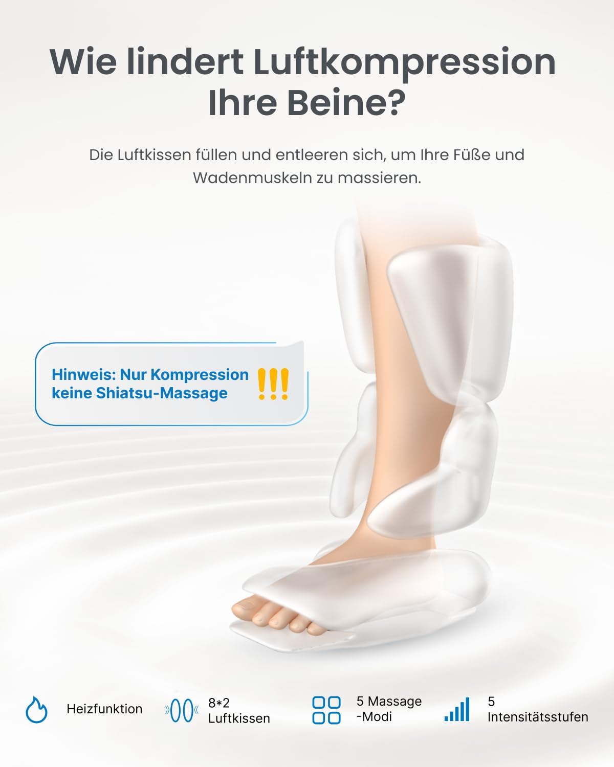 RENPHO Beinmassagegerät mit Wärme, Luftkompressions-Wadenmassagegerät zur Muskelentspannung, 5 Intensitätsstufen & 5 Massagemodi, Doppelreißverschluss, Geschenk für Damen & Herren – Bild 2
