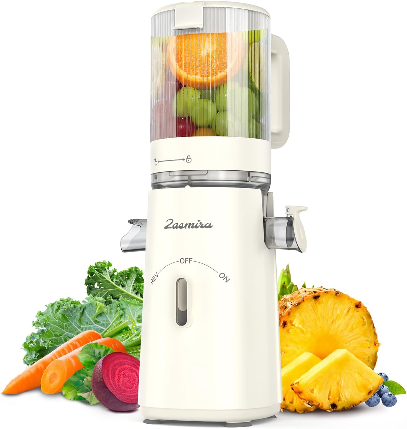 Zasmira Slow Juicer mit hohem Drehmoment und 120 mm Einfüllkanal, kein Vorschneiden, Entsafter für Gemüse und Obst, 99,6 % Saftreinheit, 1,5 l, REV-Modus, einfacher zu reinigen