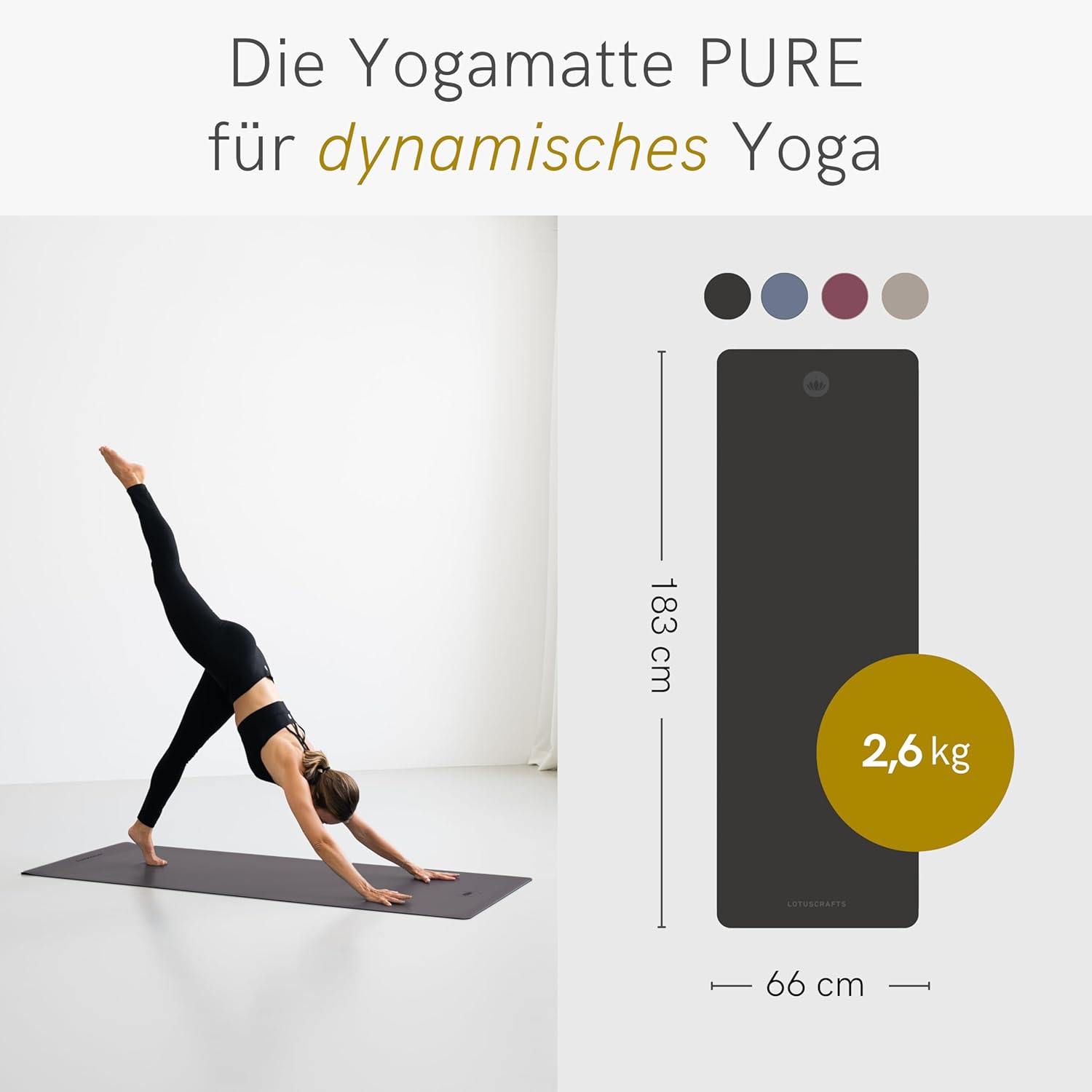 Lotuscrafts Yogamatte Pure – extrem rutschfeste PU-Oberfläche – ökologisch aus Naturkautschuk – professionelle Yogamatte ideal für Hot Yoga und Ashtanga Yoga – extra breit (183 x 66 x 0,4 cm) – Bild 2