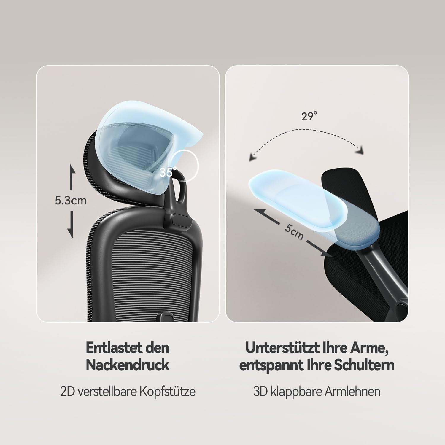 SIHOO M102C Ergonomischer Bürostuhl aus Netzstoff, Schreibtischstuhl mit hoher Rückenlehne, 3D-Armlehnen, Auf- und Ab-Lendenwirbelstütze, drehbarer Computer-Arbeitsstuhl, Schwarz – Bild 9