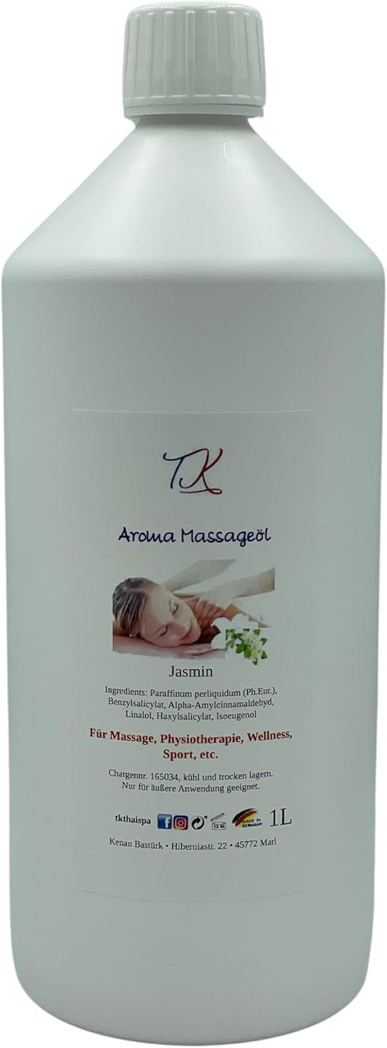 Aroma-Massageöl-Set-9 (2 x 500 ml) für Massage, Physiotherapie, Wellness, Sport etc. in pharmazeutischer Qualität (1000 ml, Jasmin & Zitrone) – Bild 4