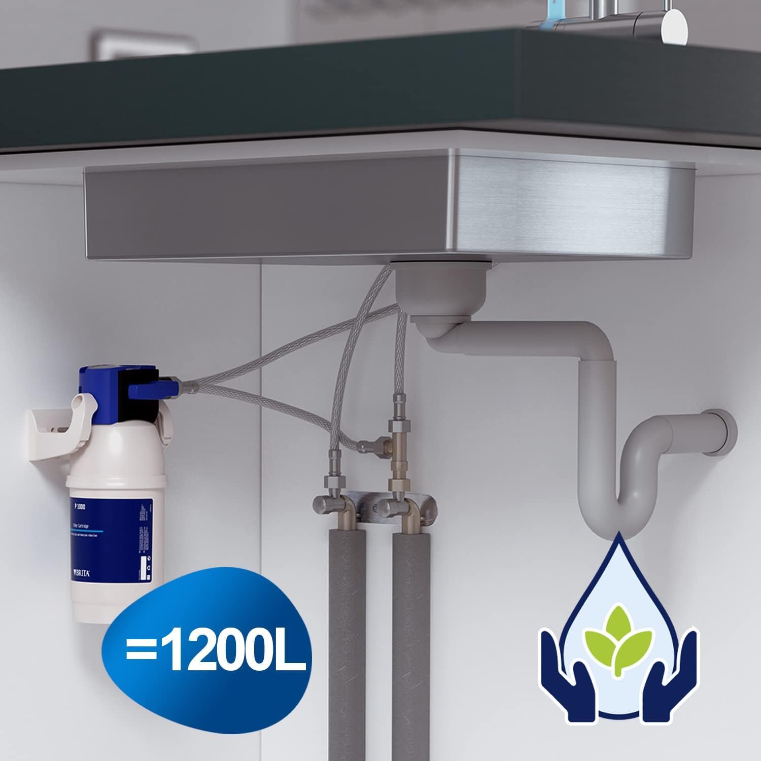 Brita P1000 Untertisch-Wasserfilter-Komplettset | Mit Filterkopf, Schläuchen und Eckventiladapter | Schützt Kaffeemaschine und Wasserkocher vor Kalk | Für weicheres, besser schmeckendes Trinkwasser – Bild 2