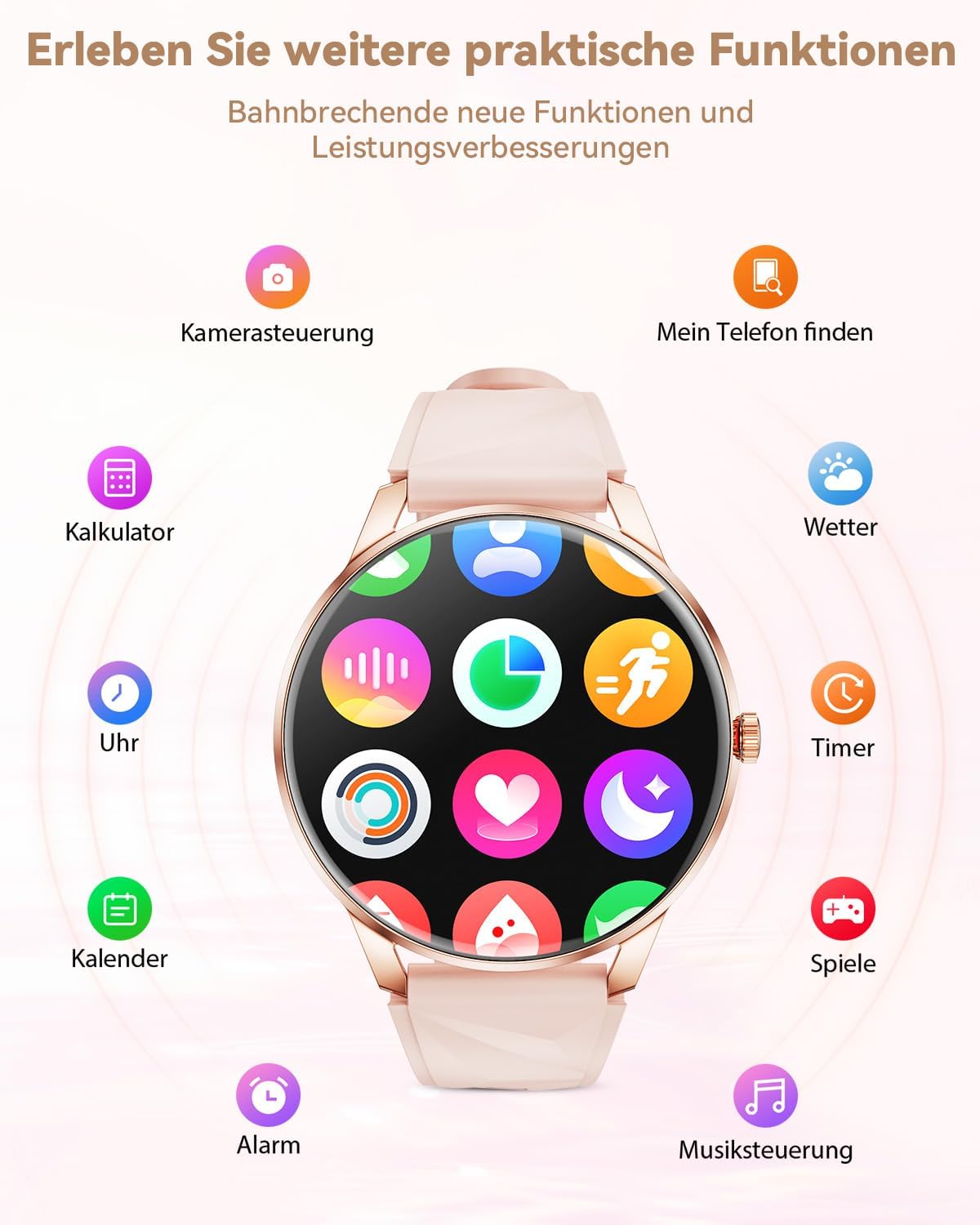 Damen Smartwatch mit Telefonfunktion, 1,32 Zoll AMOLED Display Smartwatch, Fitnessuhr mit Herzfrequenzmesser, SpO2, Schlafmonitor, Schrittzähler, 110+ Sportmodi, Sportuhr für iOS – Bild 7
