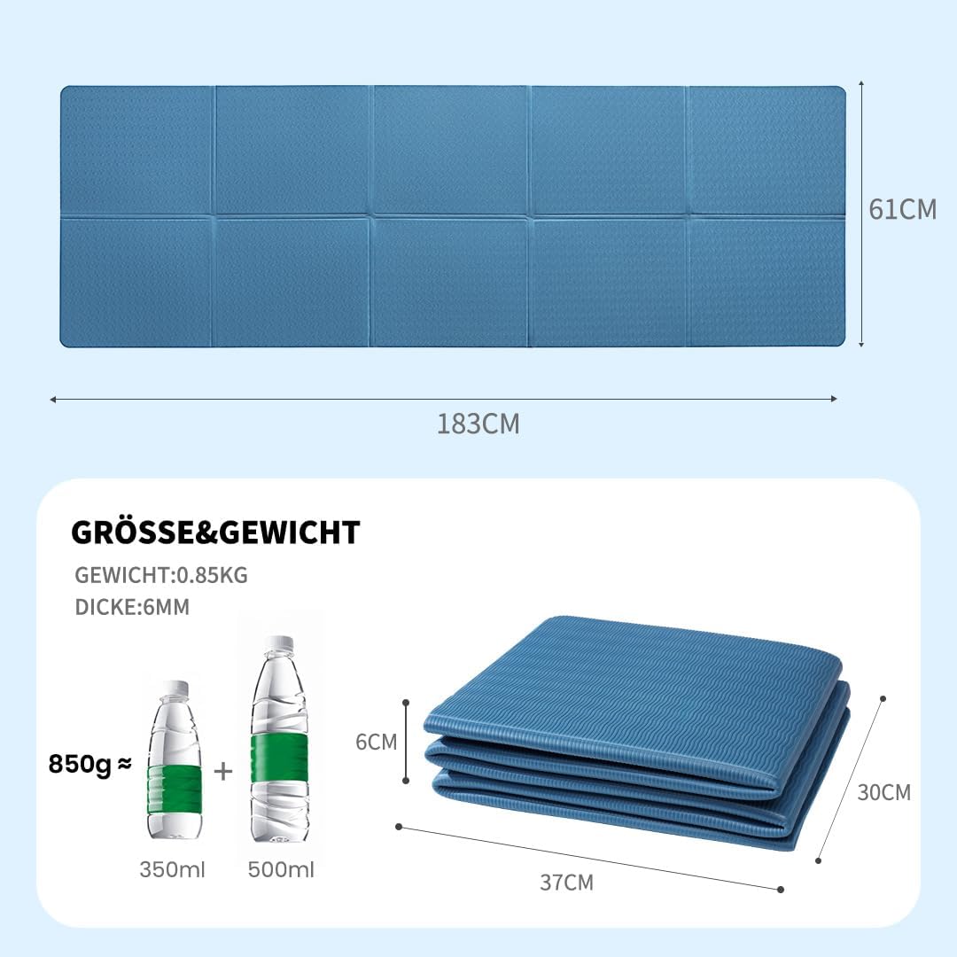 Good Nite faltbare Yogamatte, rutschfest, tragbare Fitnessmatte, faltbar, leicht, Gymnastikmatte, Pilates, Sport, Reise-Gogamat, 183 x 61 x 0,6 cm – Bild 2