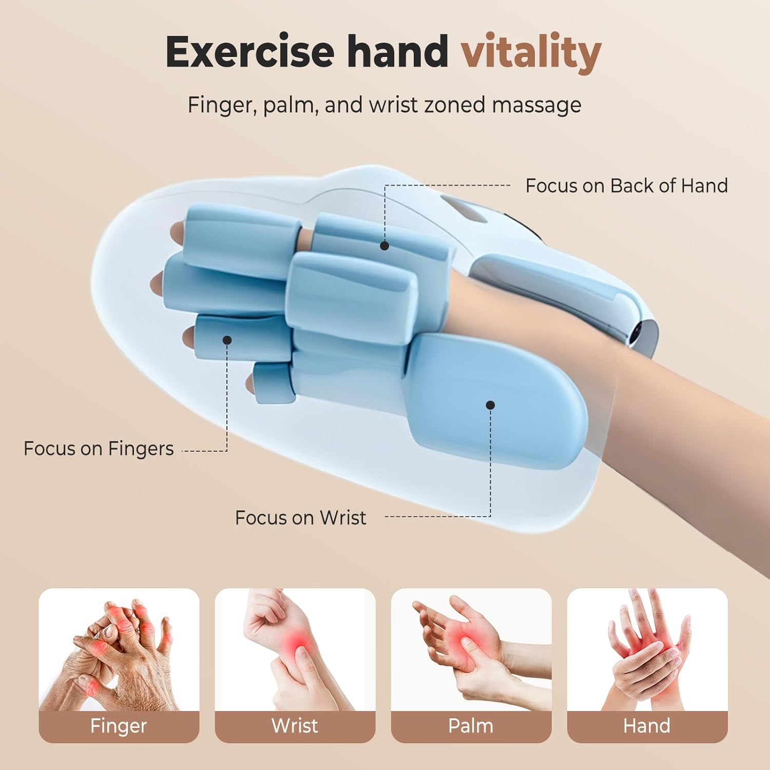 Handmassagegerät mit Thermotherapie, kabelloses Handmassagegerät mit Wärme, wiederaufladbares Handmassagegerät elektrisch mit 3 Massagen, 5 Druckstufen-Handschuh, ideale Geschenke für Männer und Frauen – Bild 2