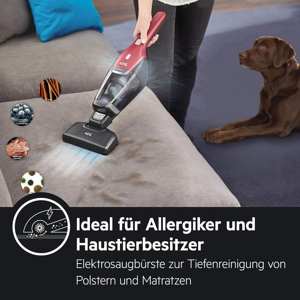 AEG Ergorapido CX7-2-45AN 2in1 Akku-Staubsauger (beutellos, inklusive Tierhaardüse, bis zu 45 Min. Laufzeit, freistehend, 180° Drehgelenk, Bürstenreinigungsfunktion, LED-Frontlichter, rot) – Bild 7