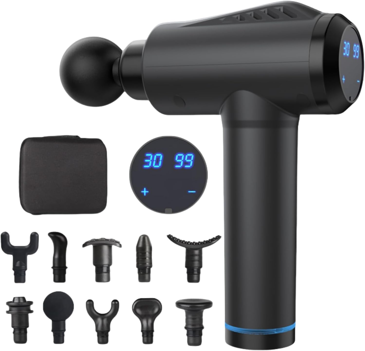 Massagepistole mit 30 Geschwindigkeiten / Massagepistole für Tiefenmuskelmassage mit bis zu 3600 Impulsen/Min. / 10 Aufsätze für Nacken, Rücken & Körper / mit LCD-Touchscreen