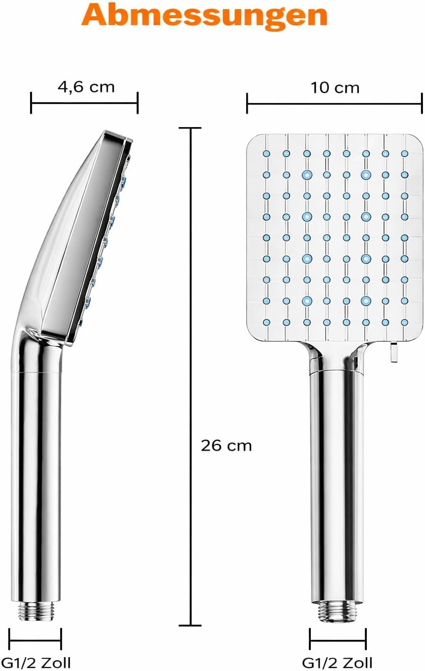 Cobbe Duschkopf mit Filter für hartes Wasser, Hochdruck-Handbrause, quadratischer Duschkopf mit 20-Stufen-Filter, 6 Strahlarten, entfernt Chlor und Schwermetalle, Chrom – Bild 9