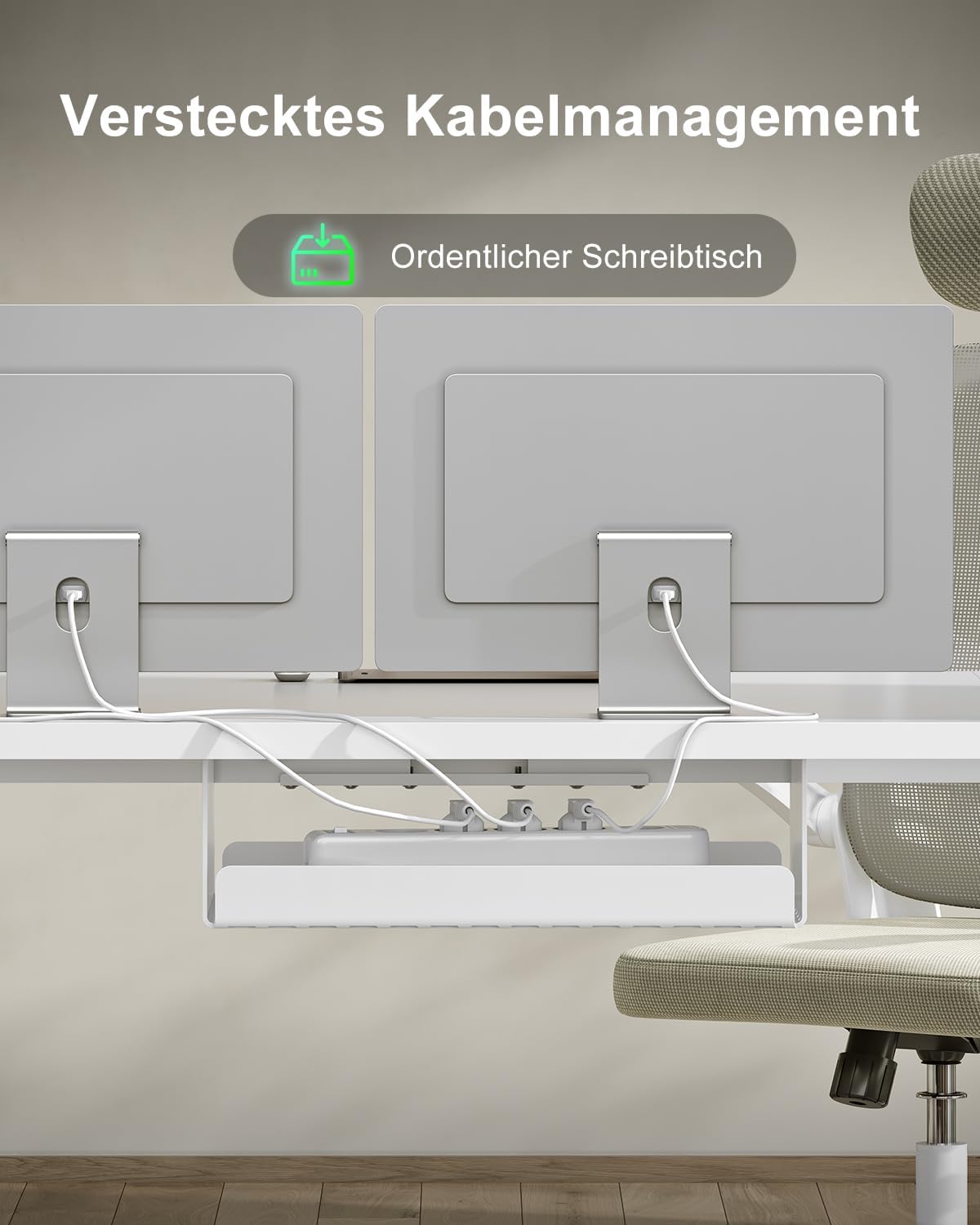 Devoko Höhenverstellbarer Schreibtisch 160 x 80 cm mit Typ-C-Ladeanschluss, mobiler elektrischer Computertisch mit Kabelmanagement-Ablage und 3-Funktions-Speicher, Weiß – Bild 6