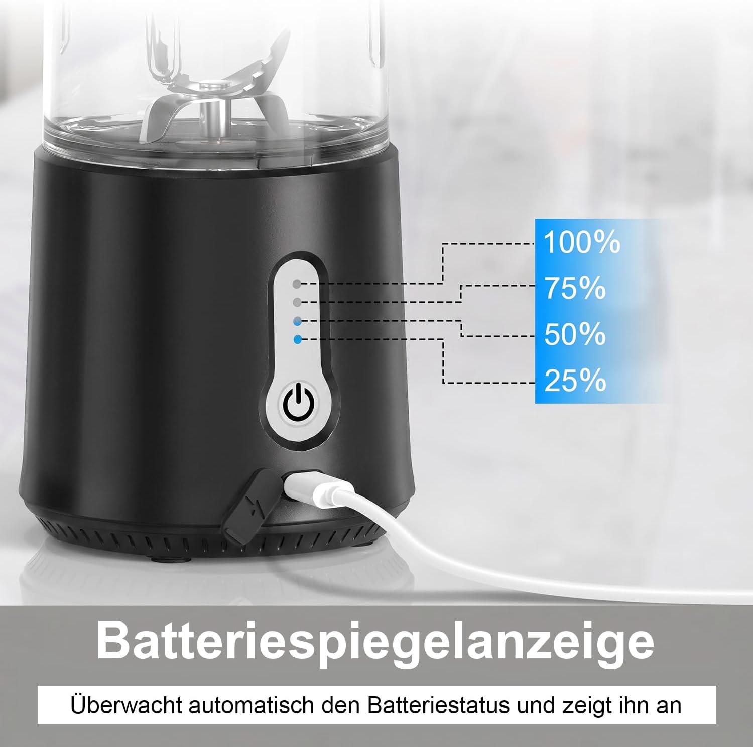 Tragbarer Mulli-Mixer mit Reisedeckel – 500 ml, per USB wiederaufladbar, persönlicher Smoothie- und Protein-Shake-Maker, 6 Klingen für Sport, Reisen, Fitnessstudio und Zuhause – Bild 4