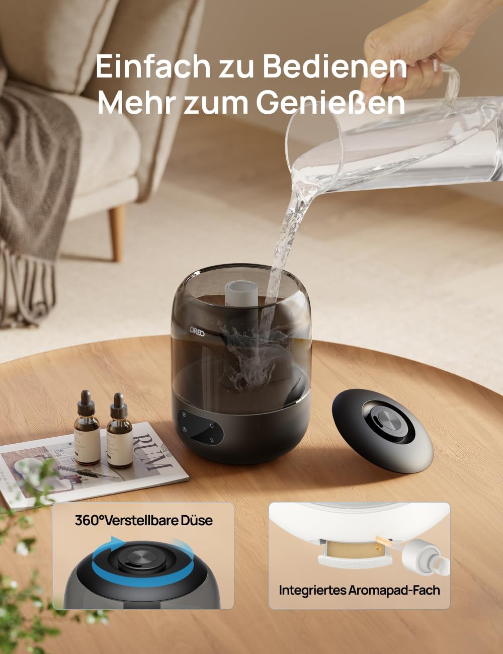 Dreo Luftbefeuchter für Schlafzimmer, Kaltnebel-Ultraschallgerät mit 30 Stunden Laufzeit, 3-Liter-Oberfülltank, Feuchtigkeitssensor, Nachtlicht für Babys, Kinderzimmer, Pflanzen und Zuhause – Bild 8