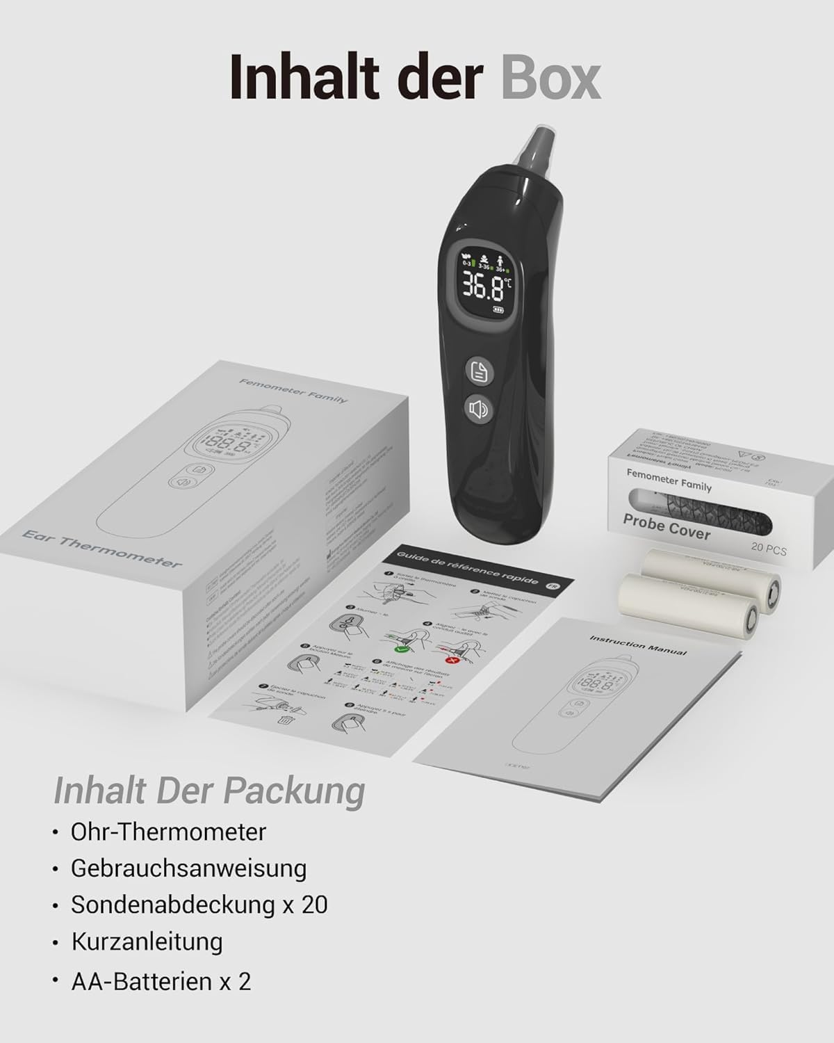 Hochpräzises Ohrthermometer für Kinder und Erwachsene – 1-Sekunden-Messung, intelligente Altersbereichs-Temperaturanzeige, 32 Speicherfunktionen, Stummschaltung, inklusive 21 Einweg-Schutzkappen – Bild 8
