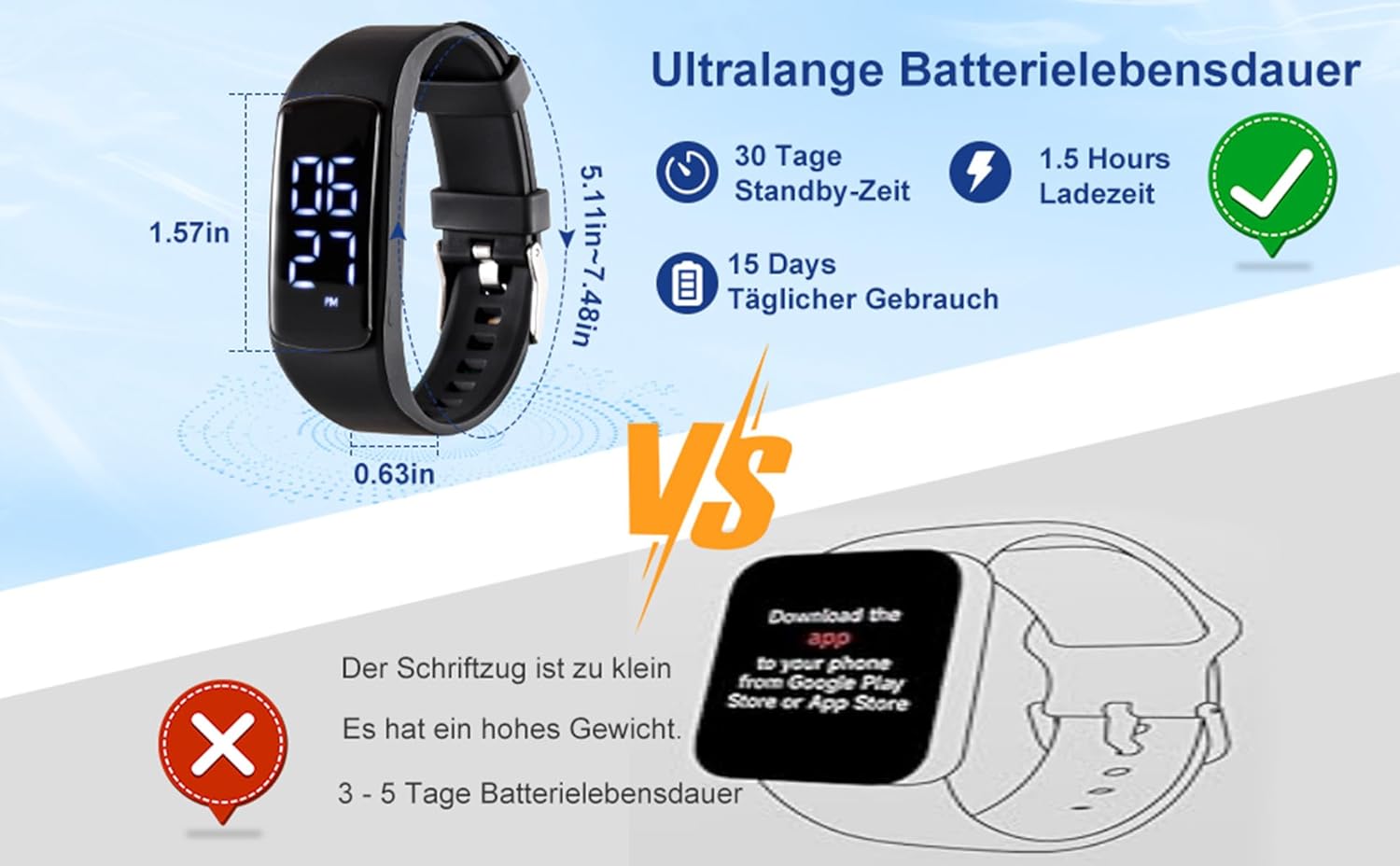 Ohne Mobilfunkverbindung, EPERSU IP68 wasserdichte Schrittzähleruhr, Fitness-Tracker-Armband, Kalorienzähler für Erwachsene, Kinder, Männer, Frauen, ohne App, ohne Bluetooth, für Sauna & Schwimmen – Bild 5