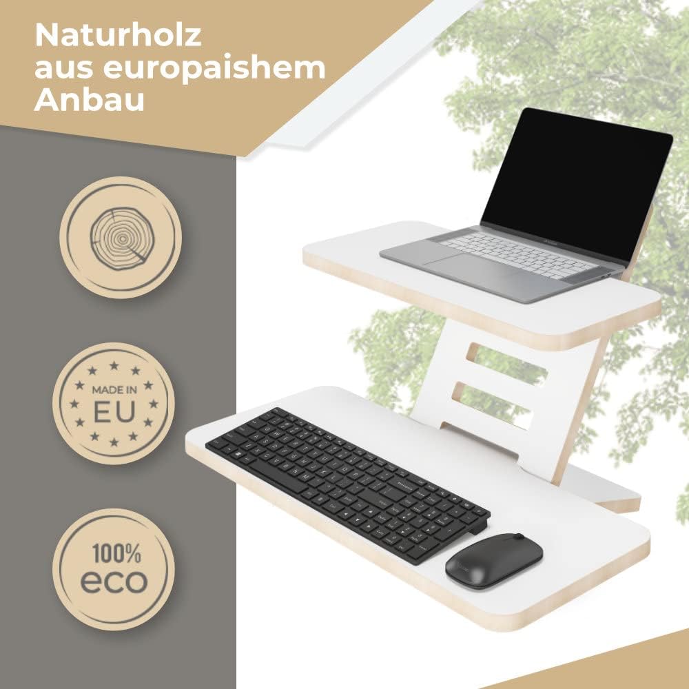 Stehpult-Aufsatz, Stehpult, Holz-Stehpult, Laptop-Ständer, Ständer, Stehtisch-Aufsatz, Rednerpult, Schreibtisch-Aufsatz, Stehpult, höhenverstellbar, hergestellt in der EU (weiß) – Bild 4
