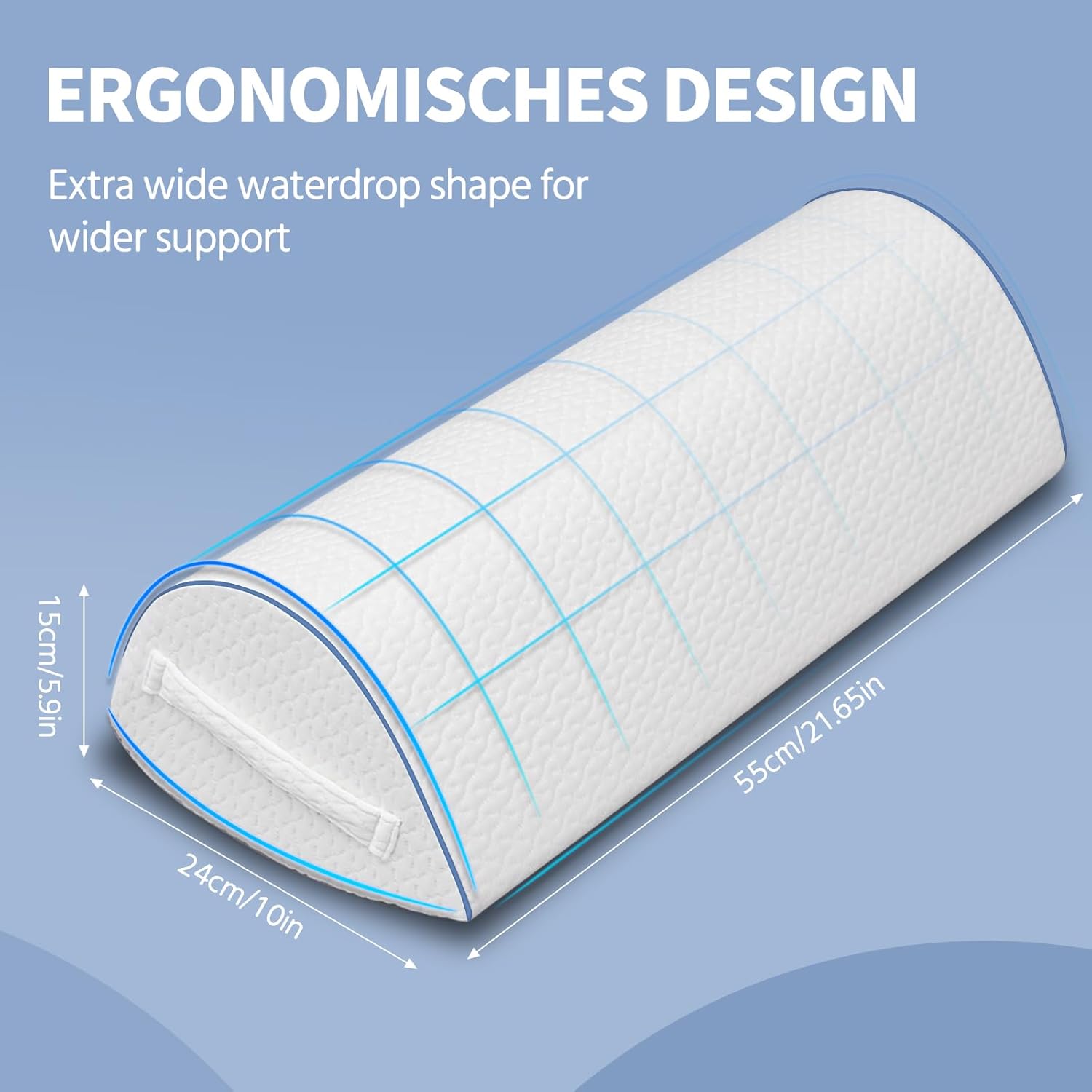 pozico Kniekissen für Seitenschläfer – Ergonomisches Beinkissen mit Memory-Schaum – Lagerungskissen für Knie, Beine und Rücken – Nackenrolle mit Tragelasche und waschbarem Bezug – Bild 4