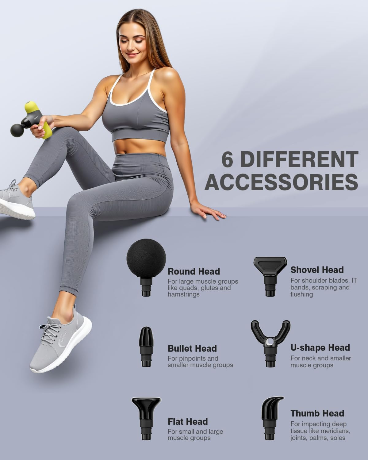 Mini-Massagepistole, tragbares Tiefengewebe-Muskel-Percussion-Massagegerät, elektrisches Hand-Sportmassagegerät mit 6 Massageköpfen, 4 Geschwindigkeiten, bestes Geschenk – Bild 5