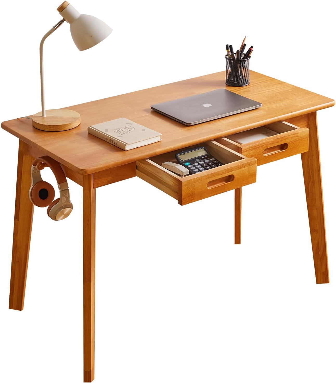 Aibiju Holzschreibtisch mit Schublade und Hängestange, kleiner Computertisch, 100 x 50 x 75 cm, Schreibtisch, kleiner Esstisch aus Holz, Kirschholzfarbe YD-WD01N