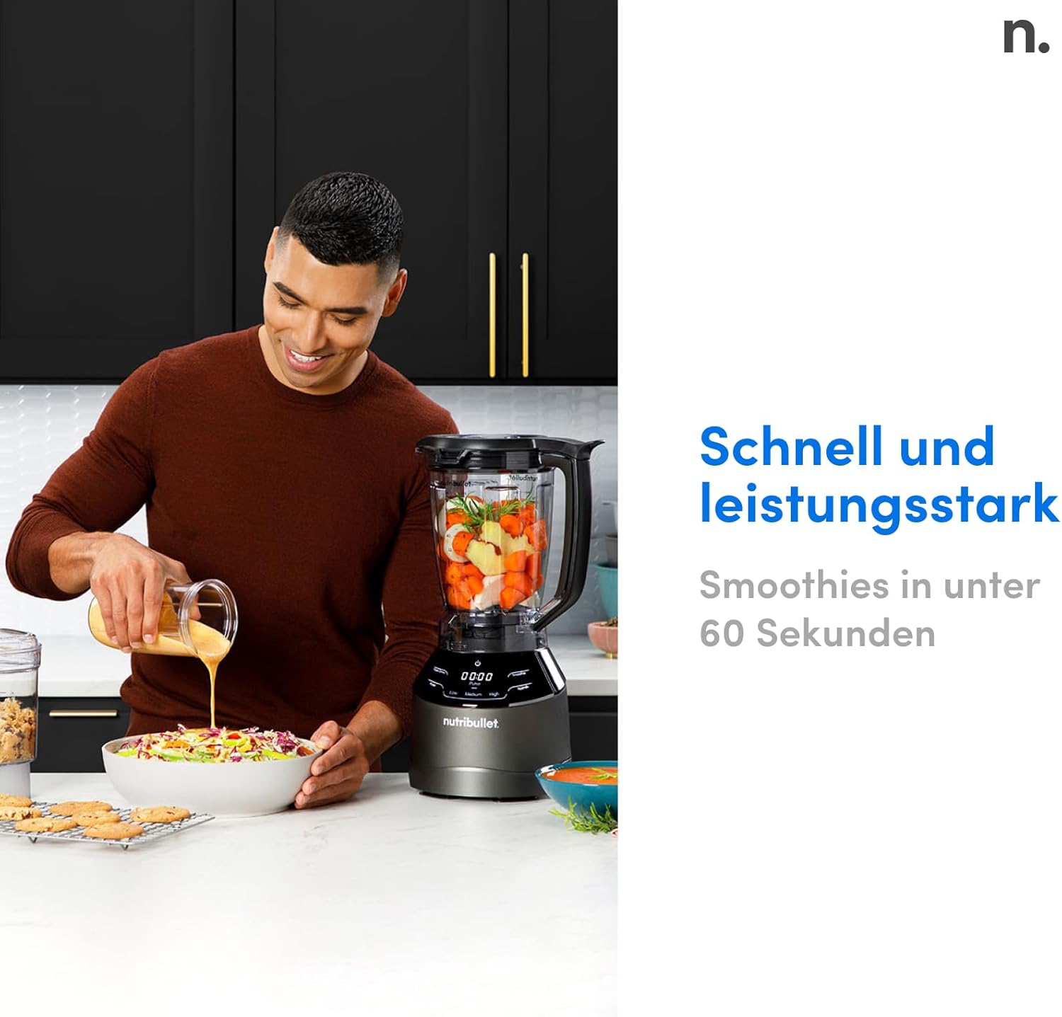Nutribullet Full Size Blender Combo, elektrischer Mixer, multifunktionaler Zerkleinerer, professionell, 1200 Watt Leistung, 1,89 l Krug, 946 ml und 710 ml Gläser, Schwarz, NBF580B – Bild 5