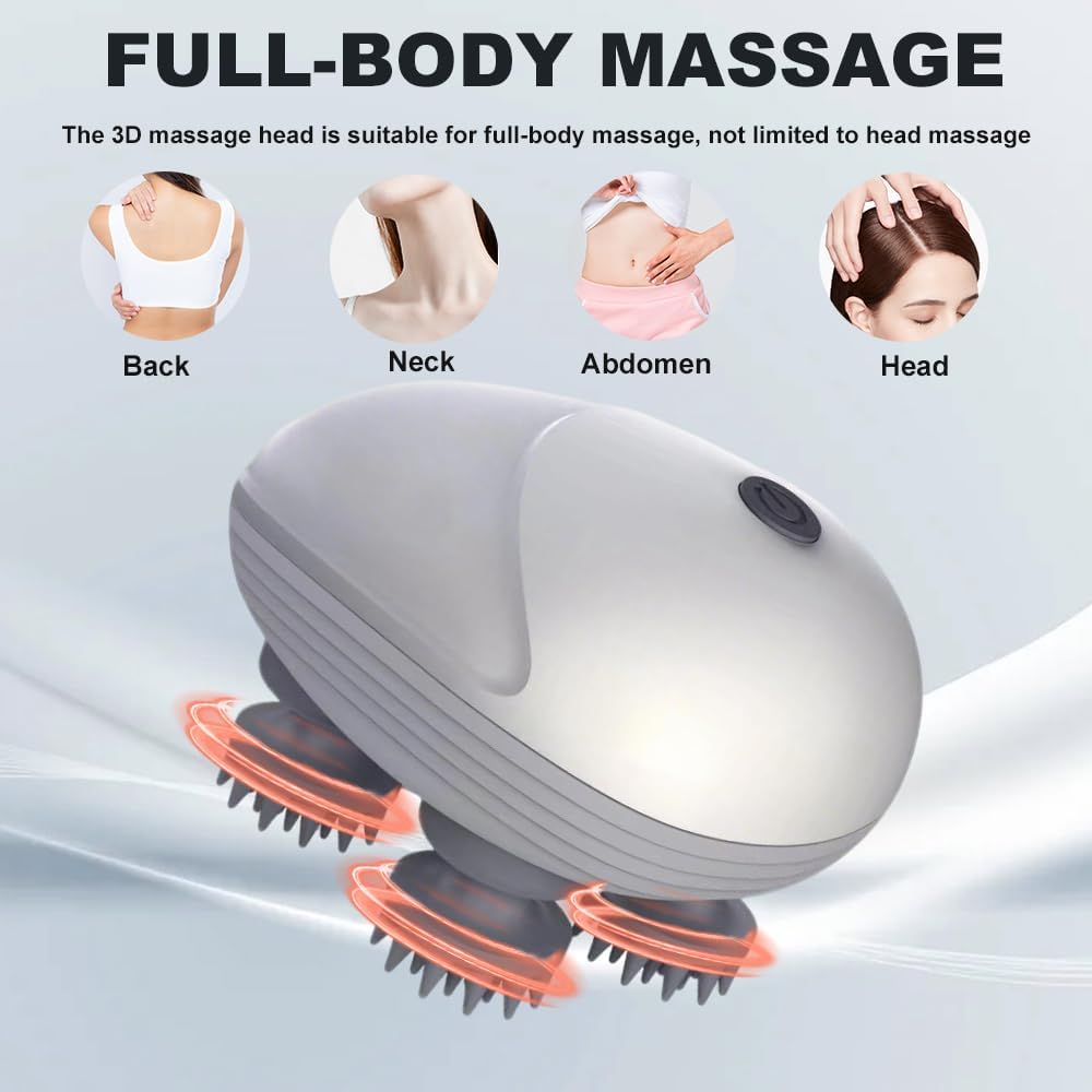Elektrisches Kopfmassagegerät, elektrisches Kopfmassagegerät, IPX7 wasserdichtes Katzenmassagegerät mit 4 Massageköpfen, Kopfhautmassagegerät für Ganzkörpermassage, Hundekörperhaarwachstum (Silber) – Bild 7