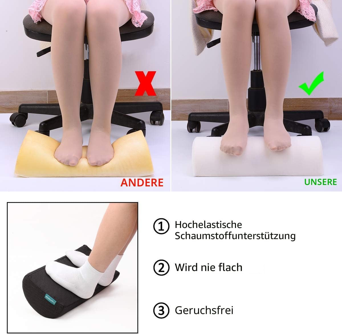 Fußstütze unter dem Schreibtisch, ergonomisches Fußstützenkissen mit Schwamm, hohe Dichte, verbesserte Körperhaltung und Stressabbau im Büro und Zuhause – Bild 3