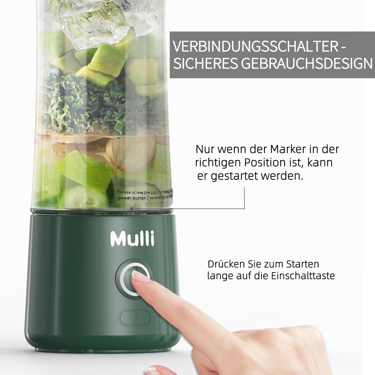 Mulli Tragbarer Mixer, USB-C wiederaufladbarer persönlicher Mixer für Smoothies und Shakes, Mini-Mixer mit sechs Klingen für Babynahrung, Reisen, Fitnessstudio – Bild 4