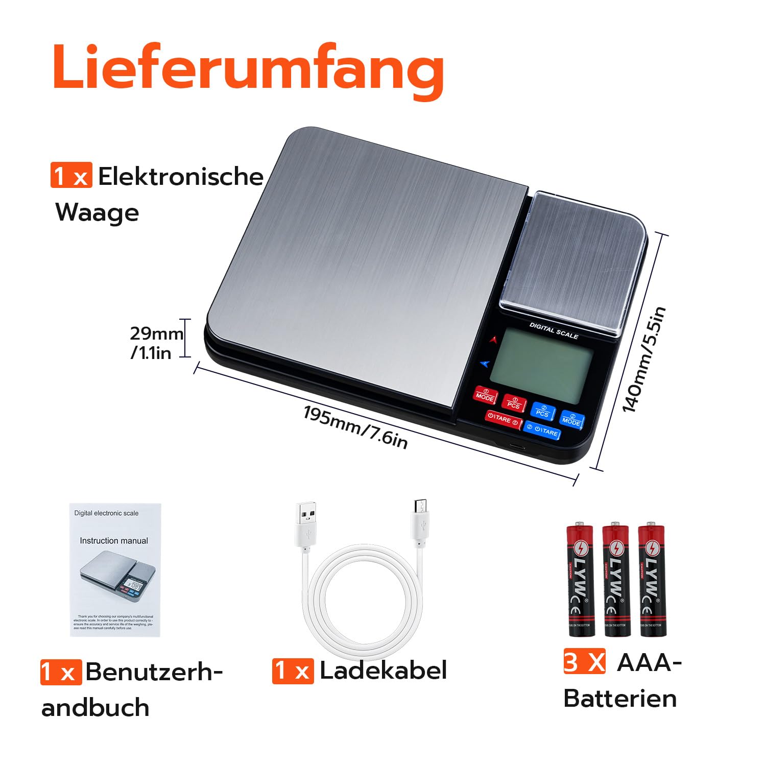 Wigearss Digitale Küchenwaage mit Doppelplattform, 10 kg/1 g und 500 g/0,01 g, Doppelfunktions-Küchenpräzisionswaage mit 7 Einheiten, Zähler, Tara-Funktion – Bild 9