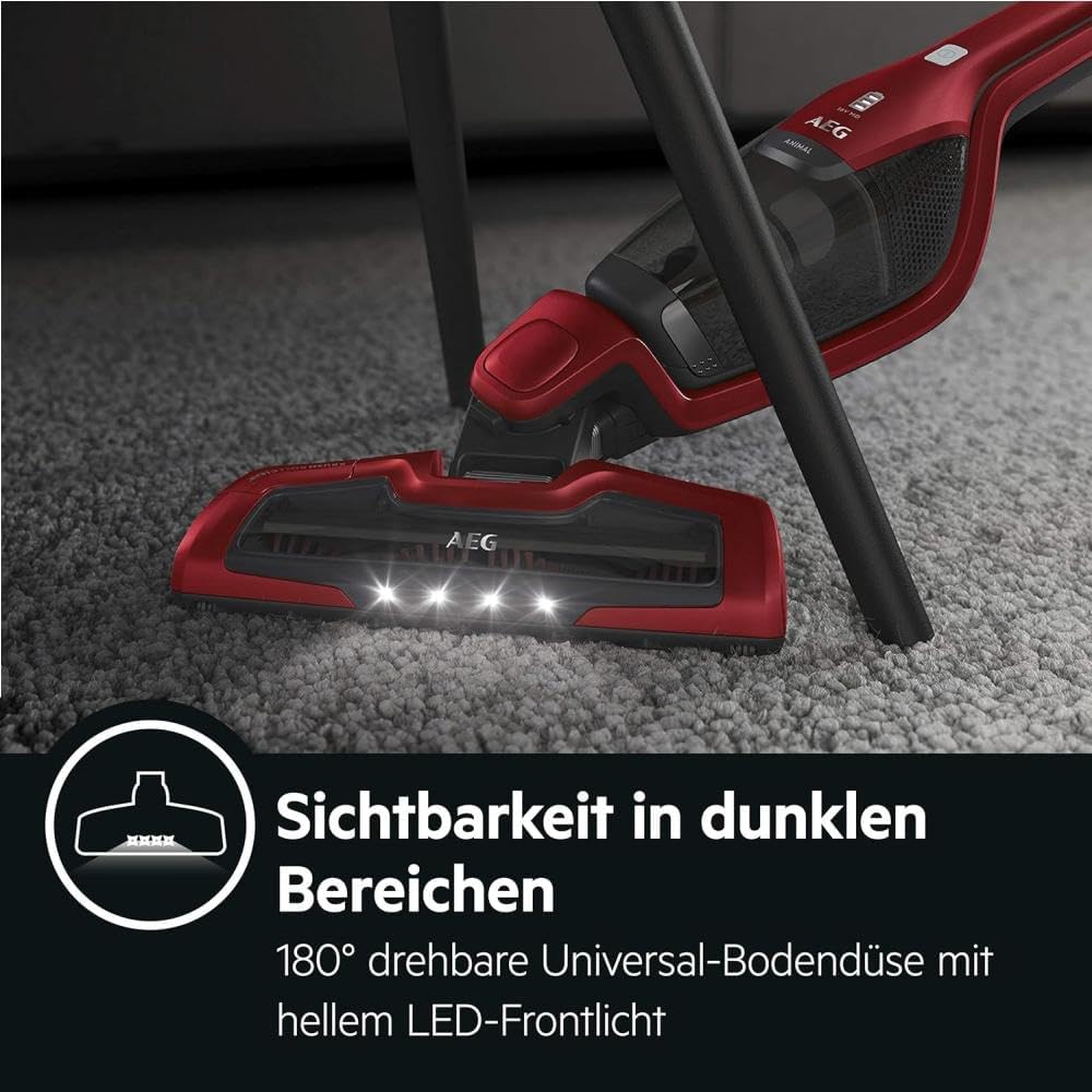 AEG Ergorapido CX7-2-45AN 2in1 Akku-Staubsauger (beutellos, inklusive Tierhaardüse, bis zu 45 Min. Laufzeit, freistehend, 180° Drehgelenk, Bürstenreinigungsfunktion, LED-Frontlichter, rot) – Bild 5
