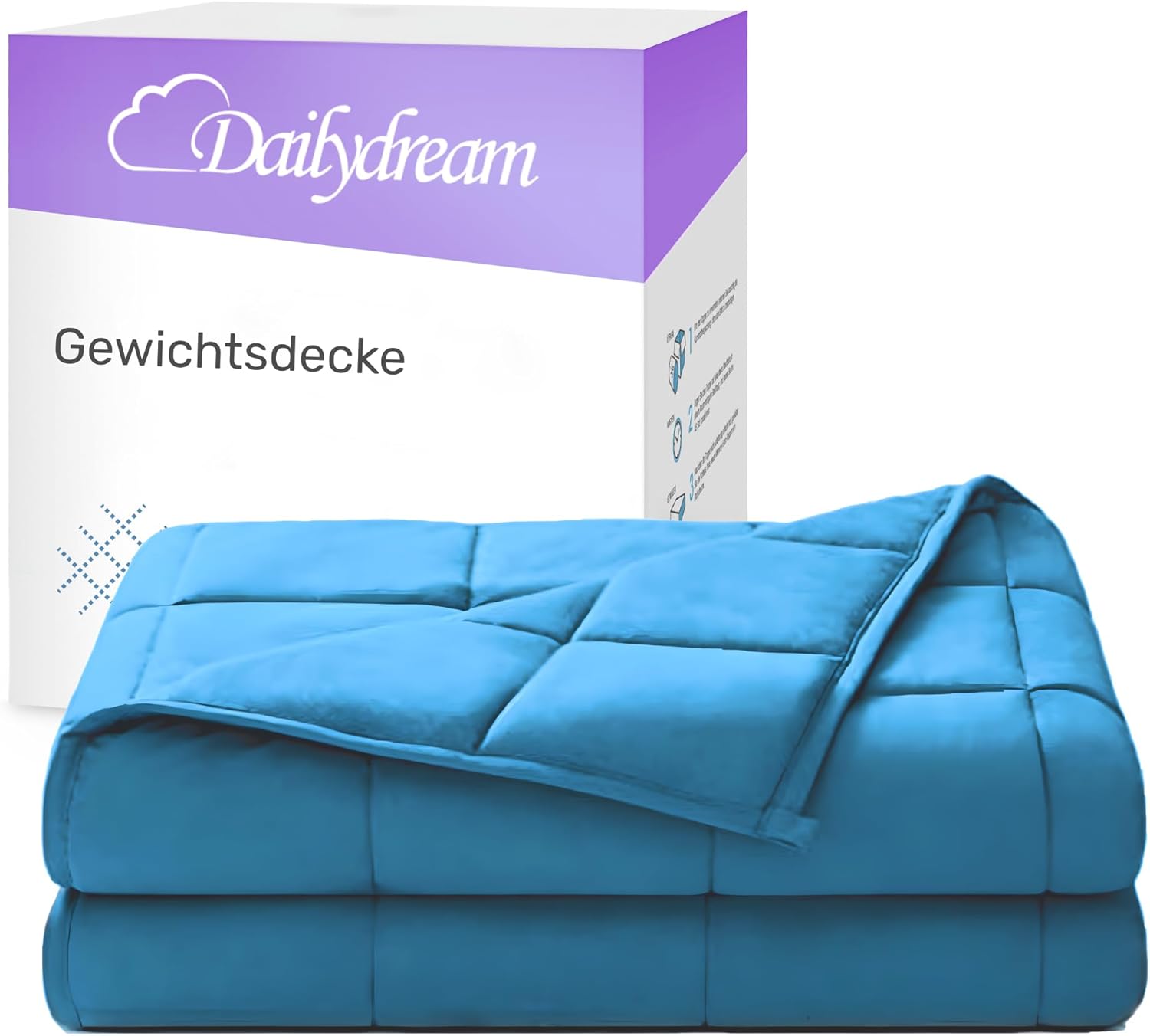 Dailydream Therapie-Gewichtsdecke, 135 x 200 cm, 9,5 kg, blau, 100 % Baumwolle mit Glasperlenfüllung, schwere Decke zum Schlafen, Gewichtsdecke, Therapiedecke, Körpergewicht über 52 kg