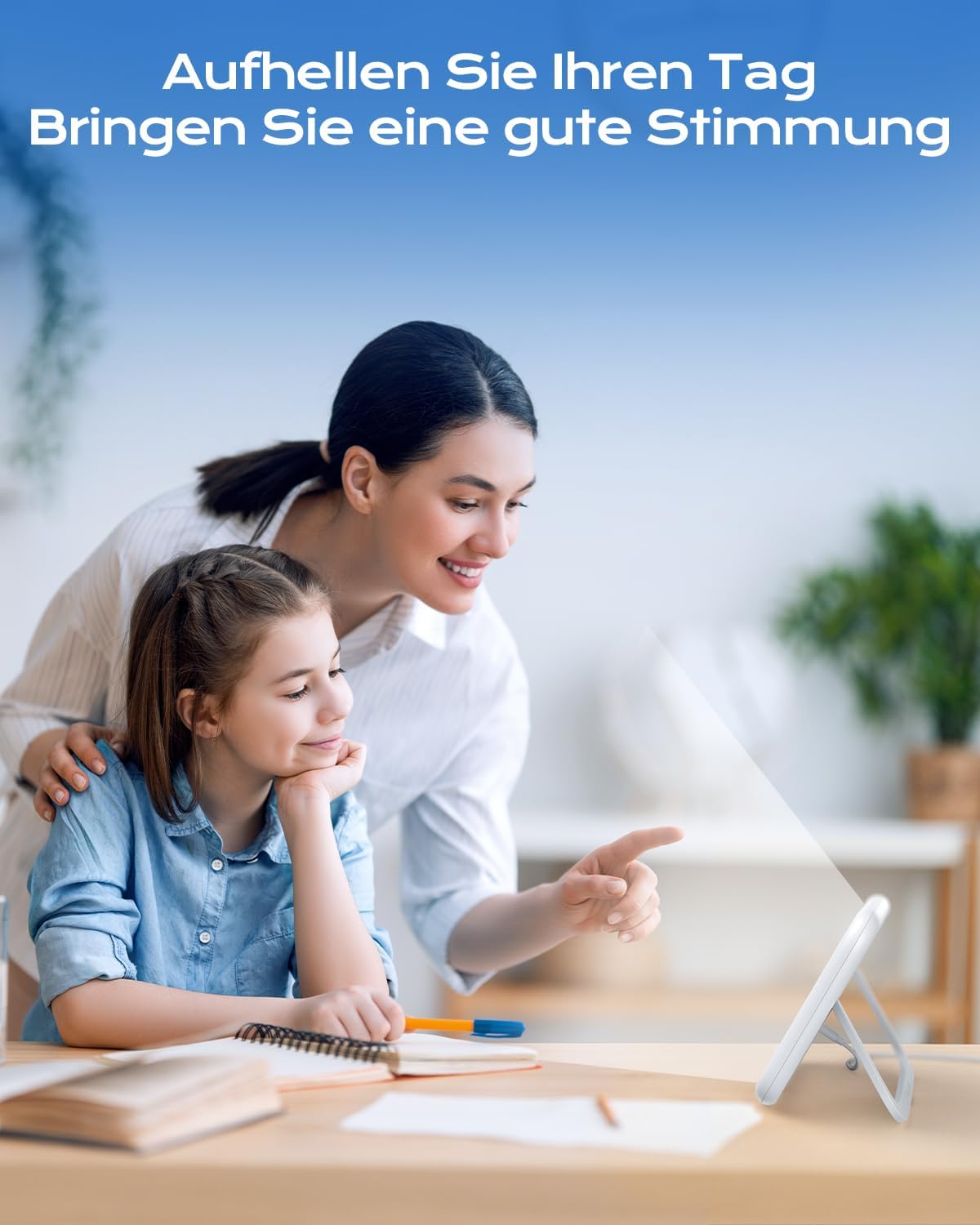 Tageslichtlampe, Tageslichtlampe, 10.000 Lux UV-freie Sonnenlichtlampe gegen Depression, Lichttherapielampe mit Memory-Funktion, 4 Timer, Touch-Steuerung, stufenlose Helligkeit, faltbare Halterung – Bild 7