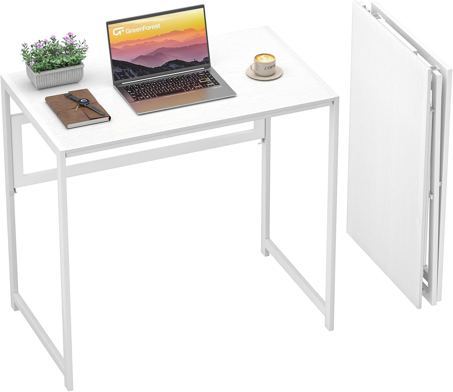 GreenForest Klapptisch, montagefrei, 80 x 48 cm, kleiner Schreibtisch klappbar für Home Office, Büro & Garten, platzsparend für kleine Räume, weiß