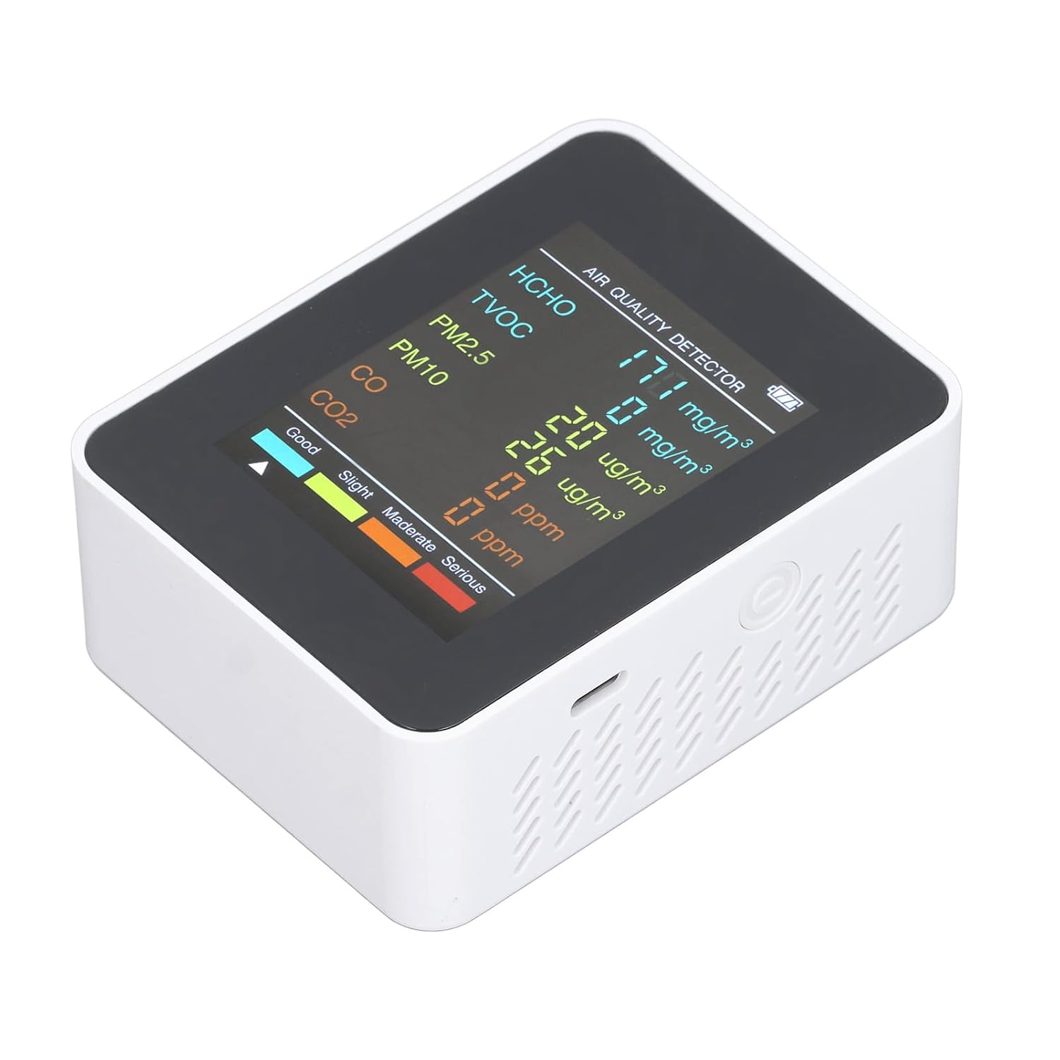5-in-1 tragbarer Luftqualitätsmonitor mit LCD-Hintergrundbeleuchtung, professioneller Detektor für CO2, TVOC, HCHO, PM2,5 PM10, Temperatur-Feuchtigkeits-Alarmfunktion, ideal für – Bild 5