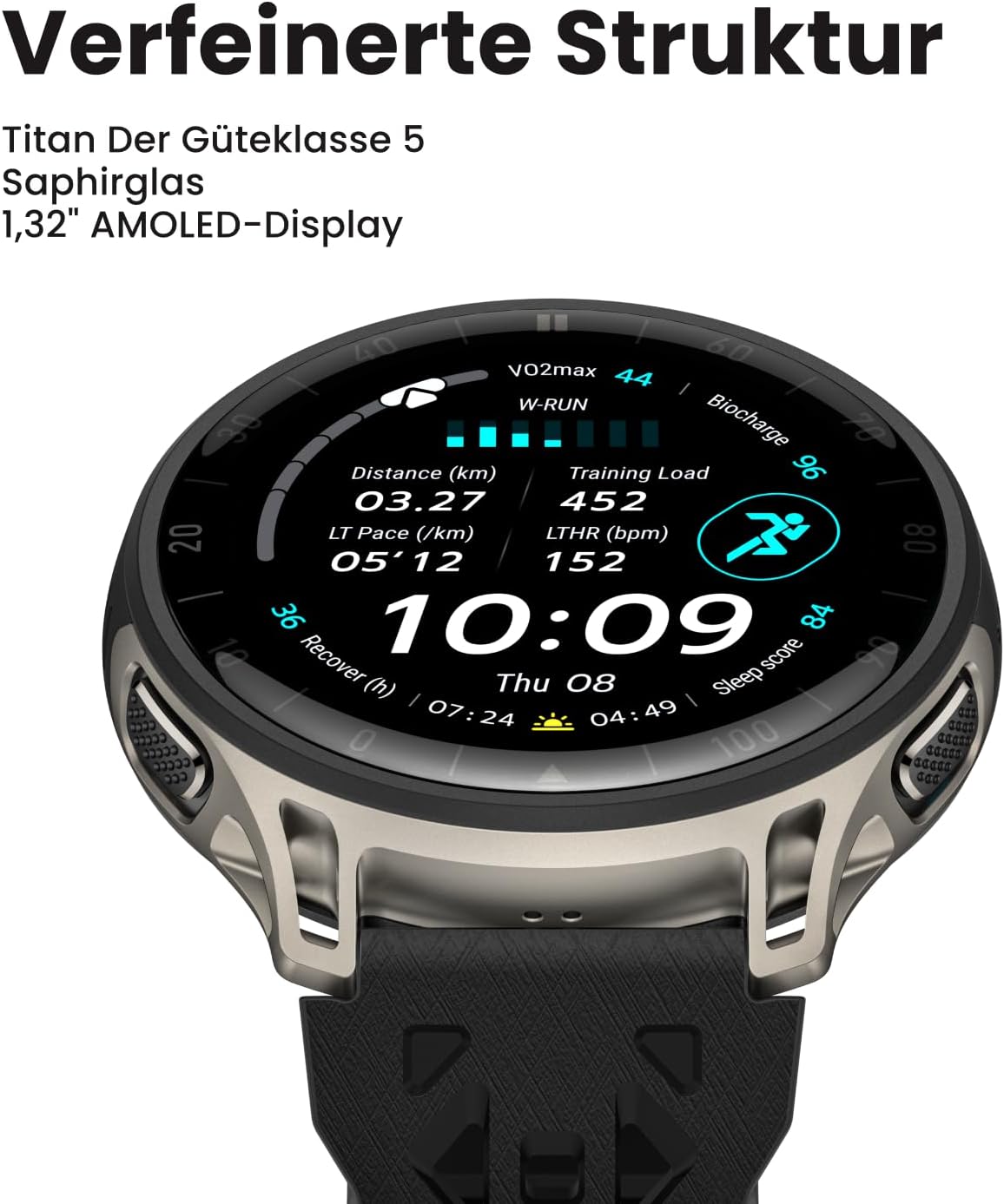 Amazfit Cheetah Lauf-Smartwatch mit Dualband-GPS, Routennavigation und Offline-Karten, Trainingsvorlage, Herzfrequenzmesser, integrierter Alexa, Ladezeit: ca. 2 Stunden, Titan, Einheitsgröße – Bild 2