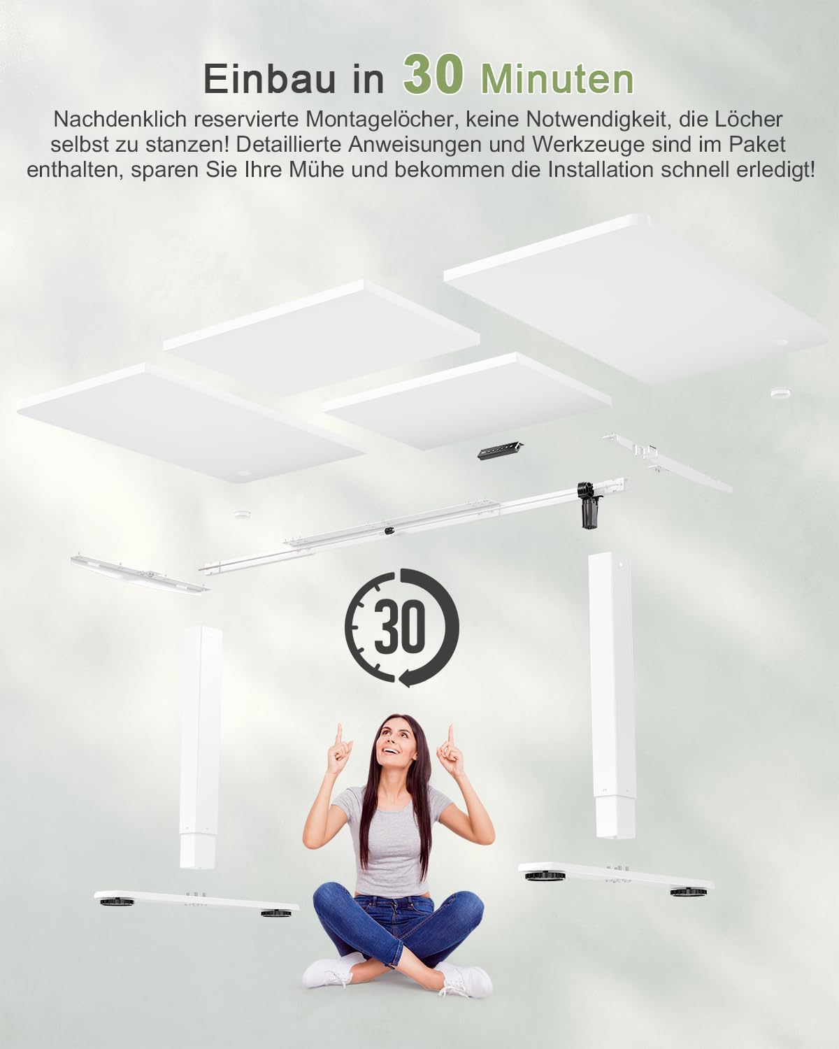 JUMMICO Höhenverstellbarer Schreibtisch mit USB-Ladeanschluss, 180 x 80 cm, elektrischer Schreibtisch, Stehsitz, Tisch, verstellbarer Computertisch, weiß – Bild 8
