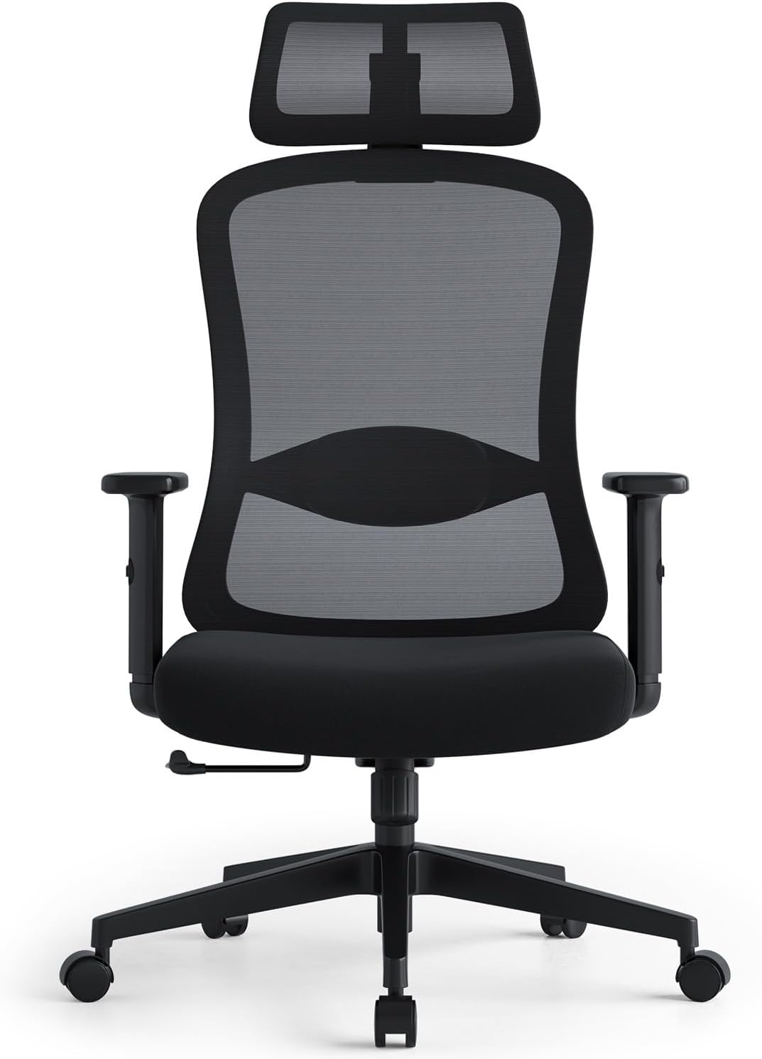 Ergonomischer Bürostuhl, Schreibtischstuhl mit verstellbaren Kopfstützen und Armlehnen, Drehstuhl mit 4 cm Schaumstoff-Lendenkissen, Bürostühle mit Netzbezug, für Home Office (schwarz) – Bild 3
