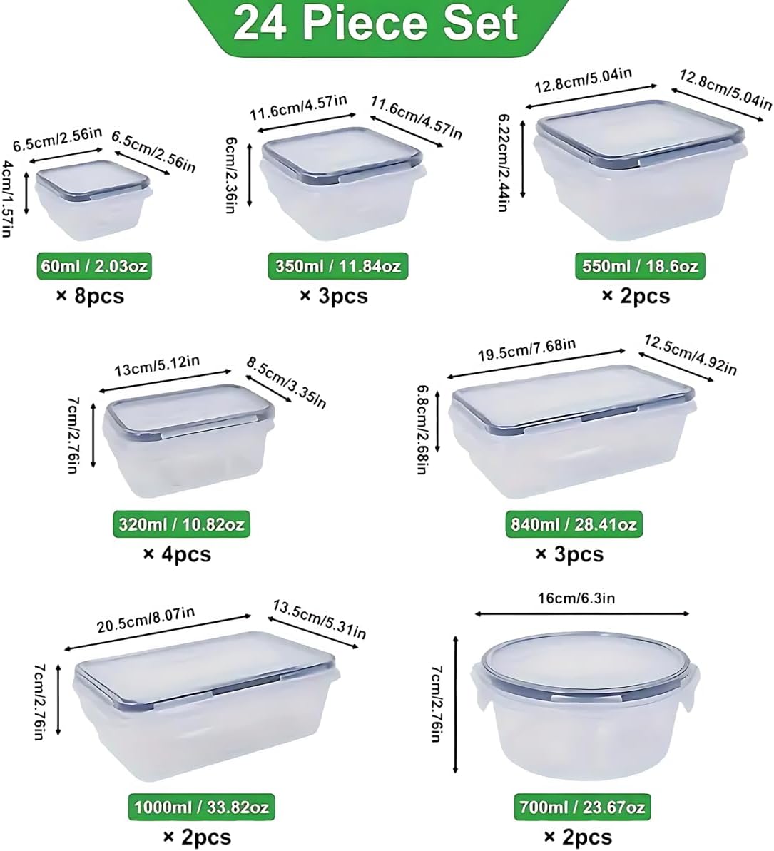 48 Frischhaltedosen mit Deckel, Meal-Prep-Boxen, Vorratsdosen-Set (24 Behälter + 24 Deckel), Aufbewahrungsboxen für die Küche, luftdicht und auslaufsicher, BPA-frei, spülmaschinen-, gefrierschrank- und mikrowellengeeignet – Bild 2