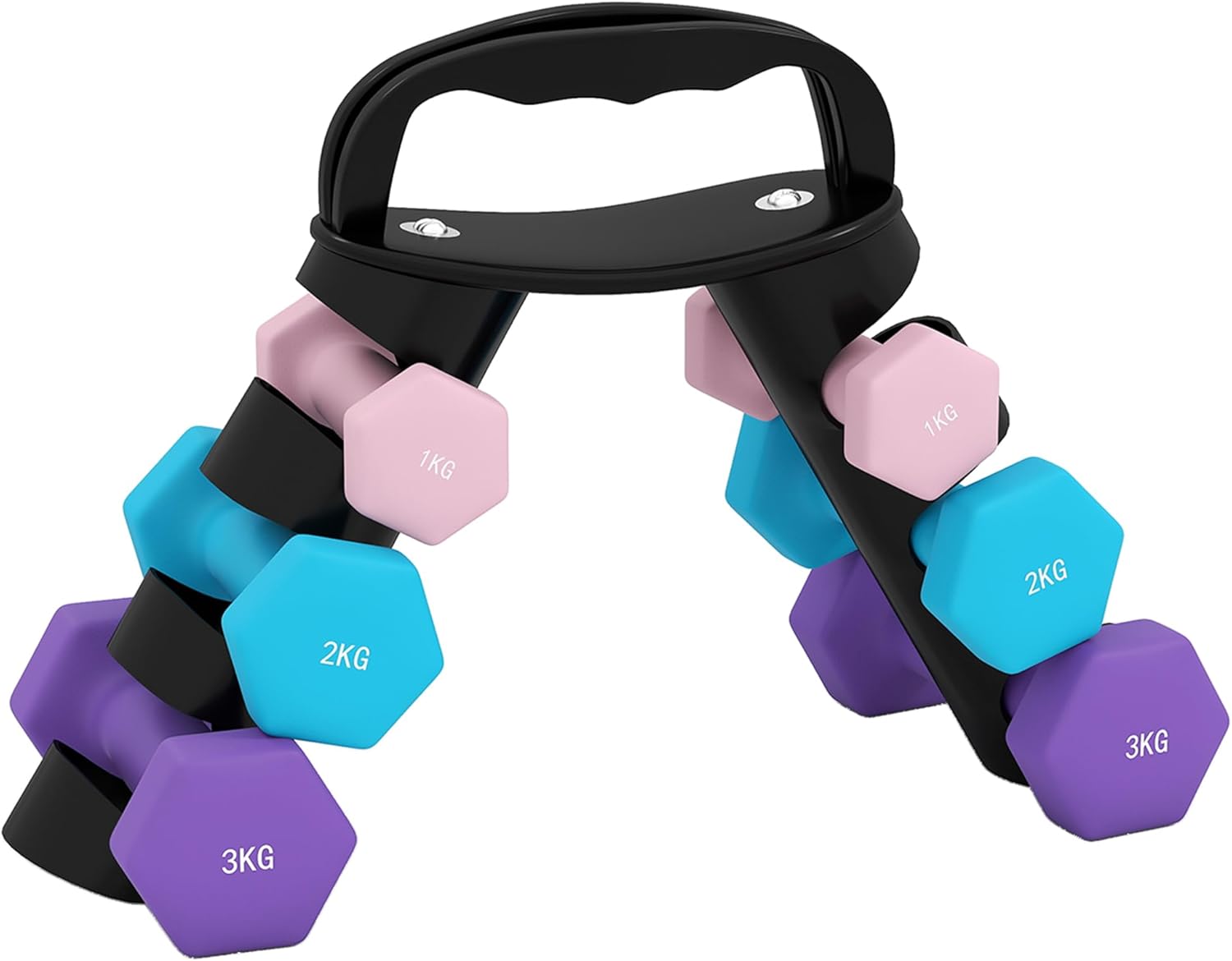 SPORTNOW Hanteln 6er Set Hanteln mit klappbarem Hantelständer, 2 x 1 kg, 2 x 2 kg, 2 x 3 kg, Sechseck-Hanteln, Kettlebell für Fitness, Gymnastik, Zuhause